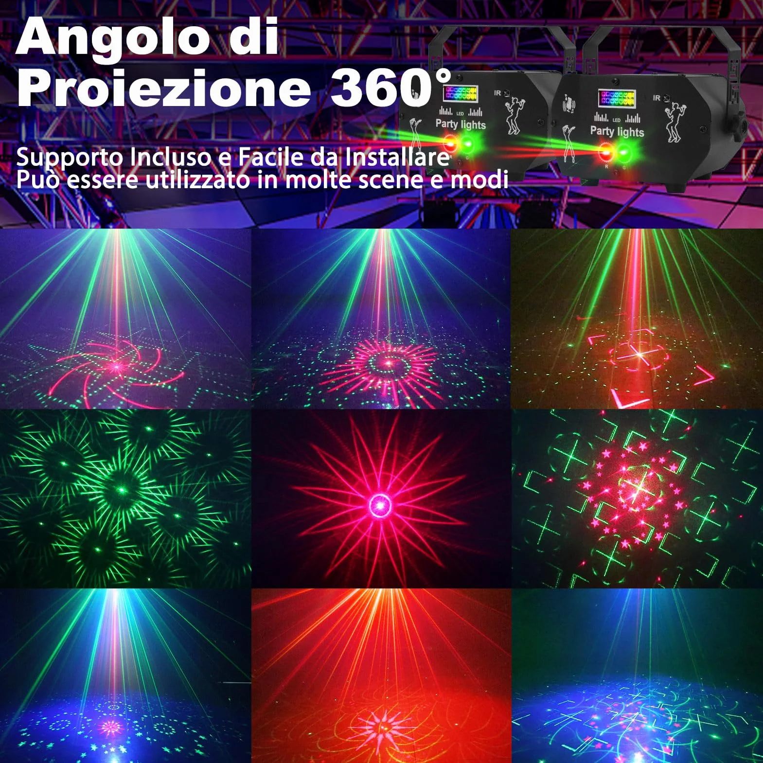 Nauotk Lampa sceniczna z pilotem zdalnego sterowania, 60 trybów RGB, kontrolowana muzyką i stroboskopem lampka dyskotekowa z kablem USB o długości 2 m na Halloween, imprezę, Boże Narodzenie
