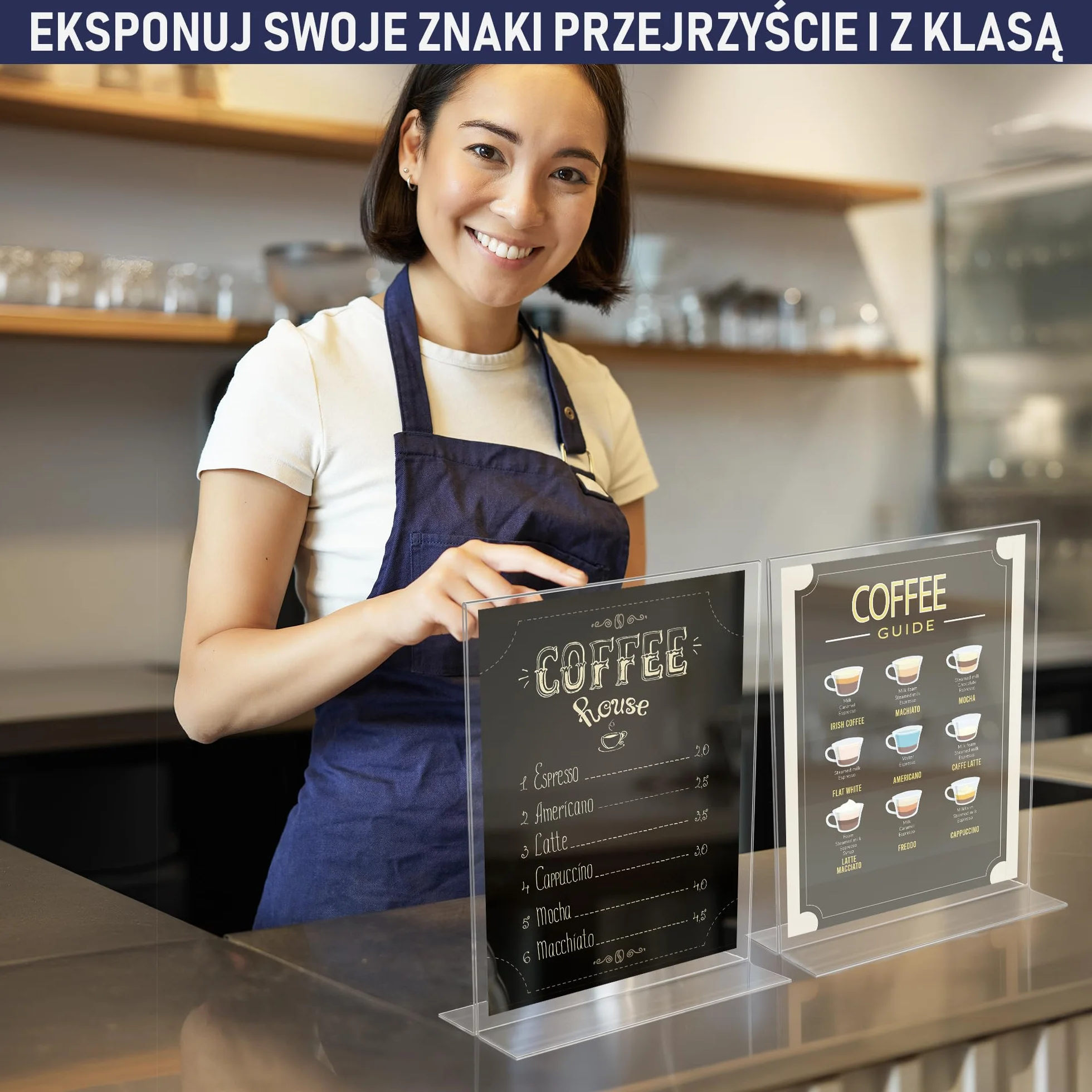 Uchwyt na Plakaty A4 z Akrylu – Stojak Stołowy w Kształcie Litery T, Dwustronny, Ładowany od Dołu, w Orientacji Pionowej. Idealny do Restauracji, Promocji, Zdjęć i Sal Lekcyjnych (A4 – Zestaw 3 Szt.)