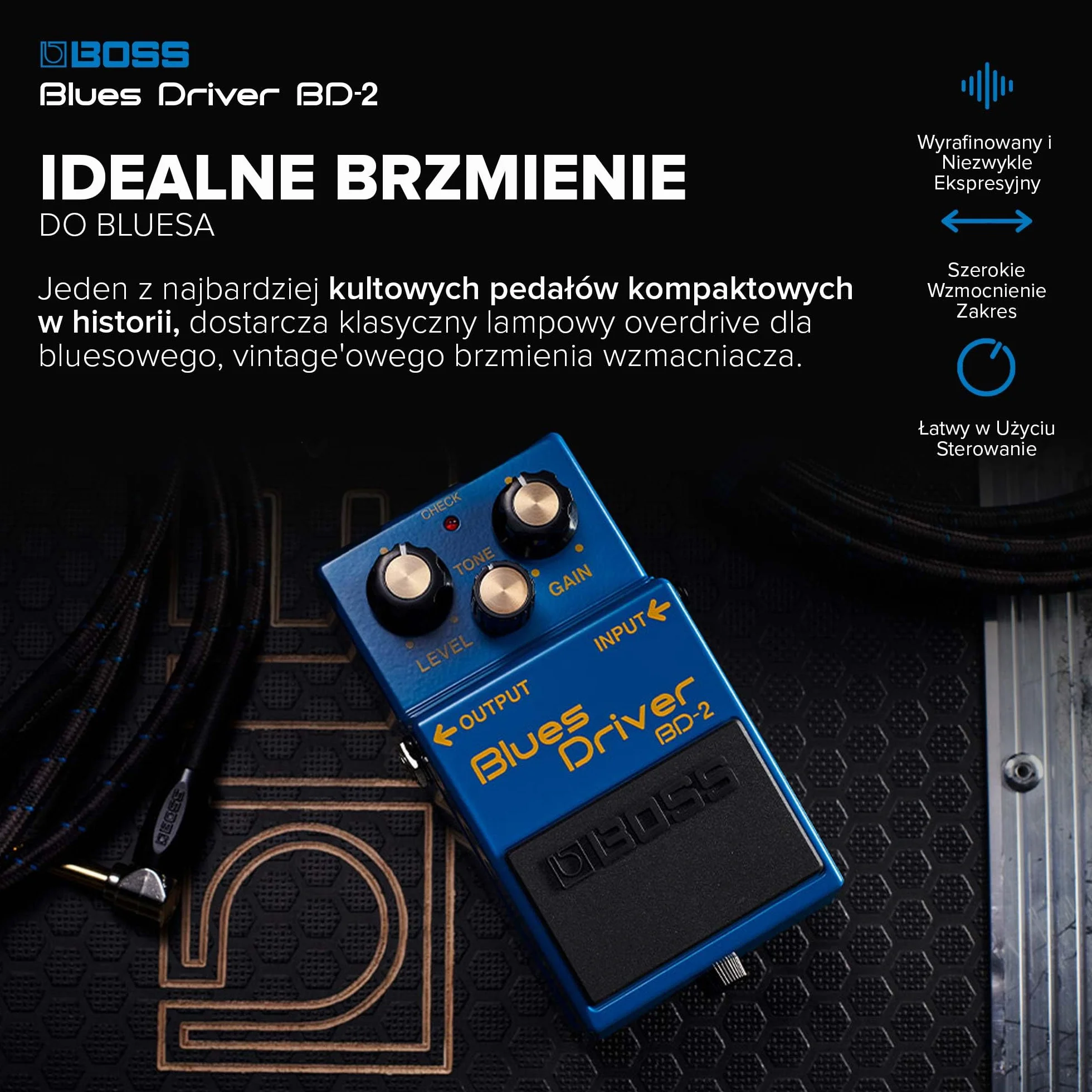 BOSS BD-2 Blues Driver | Pedał Kompaktowy Overdrive | Aksamitne i Chropowate Brzmienia | Symulacja Wzmacniacza Lampowego | Reaguje na Dynamikę Gry i Zmiany Głośności | Szeroki Zakres Wzmocnienia