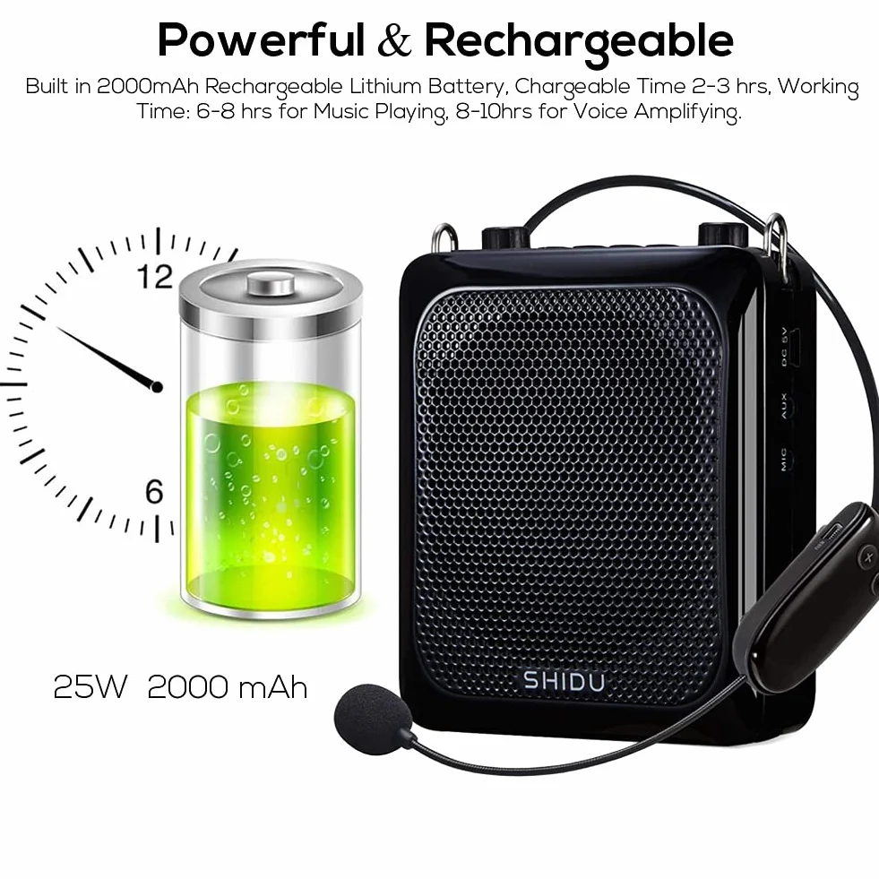 Bezprzewodowy wzmacniacz głosu SHIDU Original S28 Protable 25W PA System Obsługa Bluetooth z zestawem słuchawkowym UHF Mikrofon Mini Amp Głośnik dla nauczycieli, klasa, przewodnik wycieczek