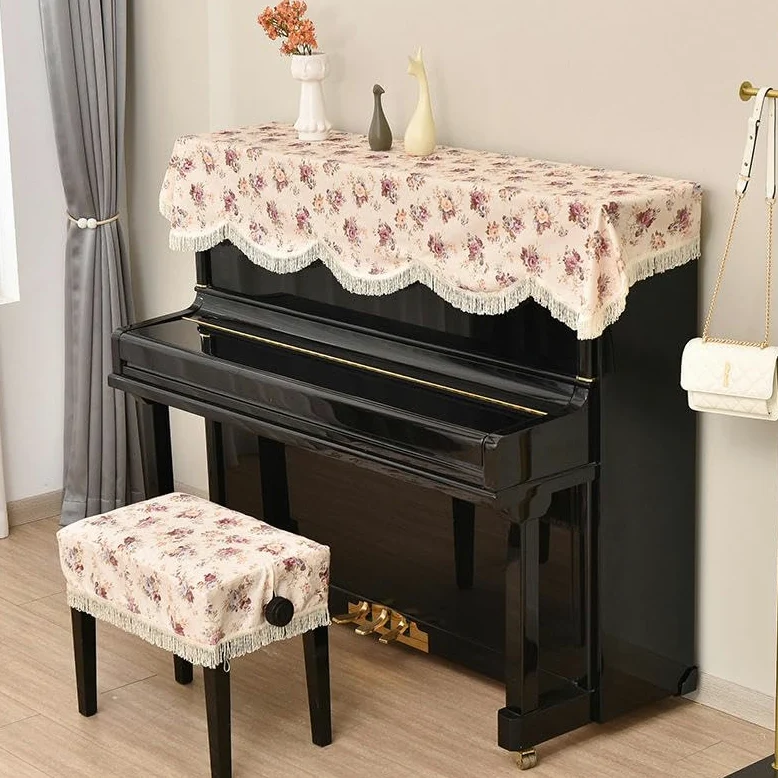 Pokrowiec na pianino, pokrowiec na klawiaturę fortepianu, na pianino standardowe 150 cm Aksamitna koronkowa, falbana Pokrowiec na pianino z pokrowcem na stołek Pokrowiec na pół pianina Pianofon z tkan
