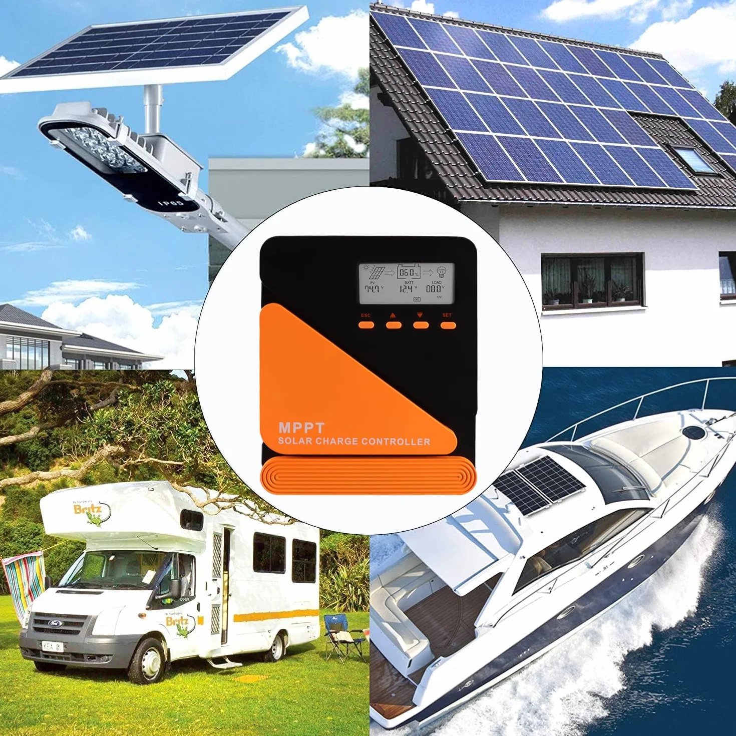 SolaMr 20A MPPT Solar Charge Controller 12/24V Automatyczny z Wyświetlaczem LCD i Podwójnym Portem USB Regulator Akumulatora Panelu Słonecznego do Akumulatorów żelowych i Litowych-GM-D20A