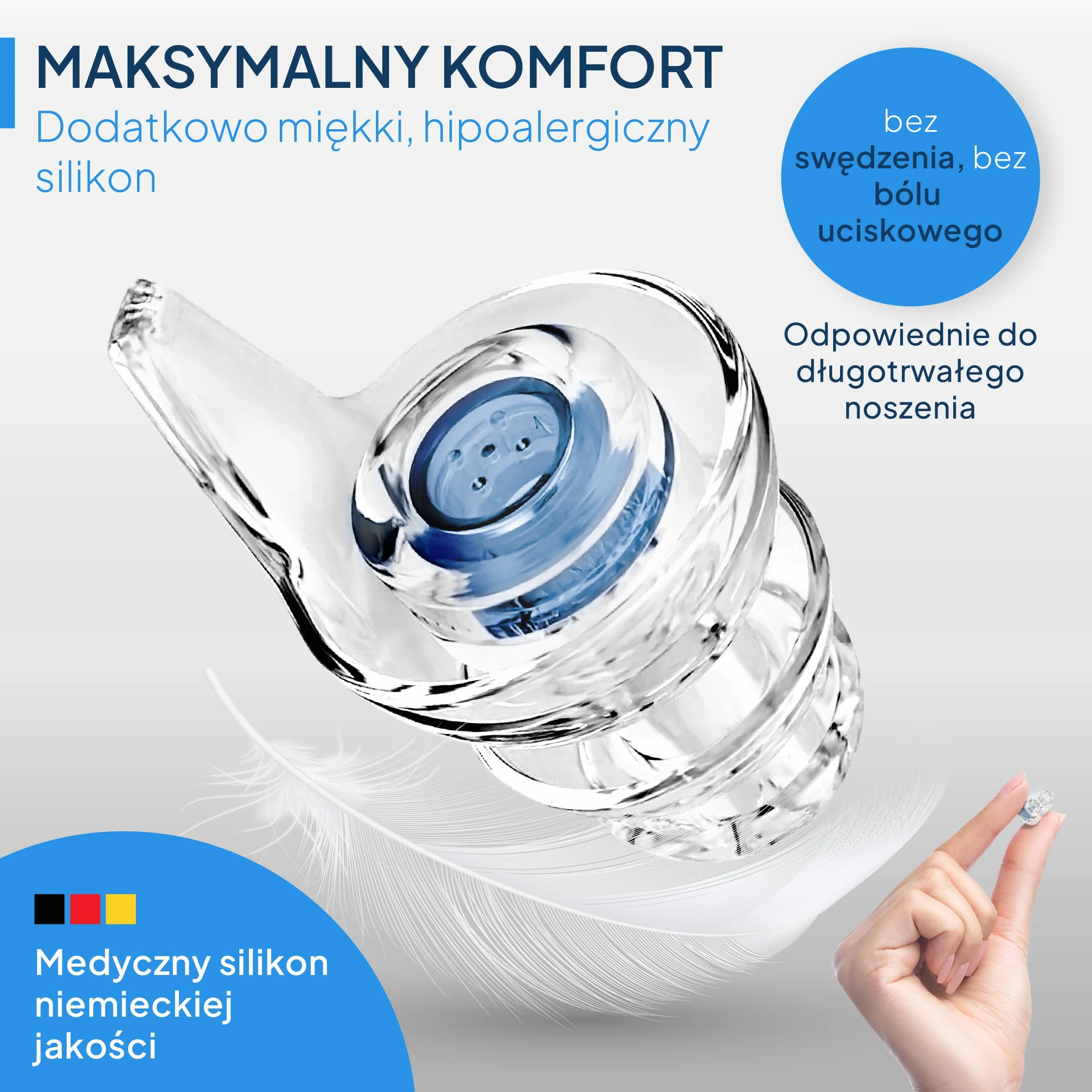 Senner MusicPro Soft Ochrona Słuchu Miękkie Zatyczki do Uszu Niebieskie Przezroczyste z Aluminiowym Etui