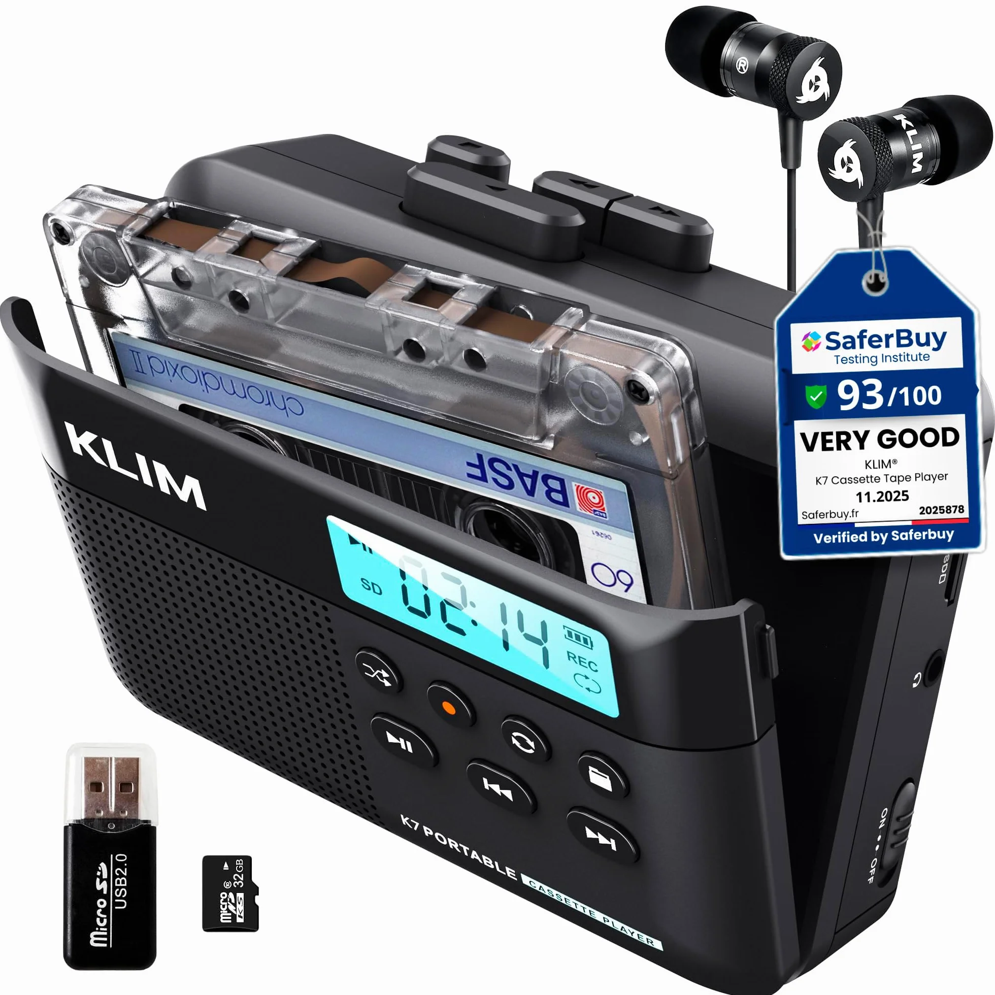 KLIM K7 Odtwarzacz kasetowy Walkman MP3 konwerter 32GB SD