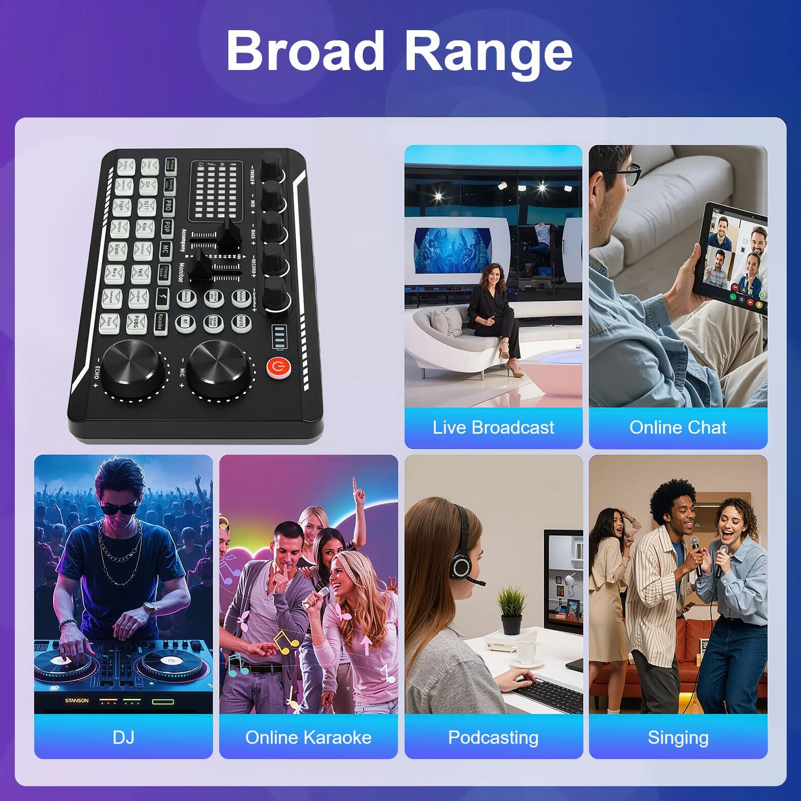Soundboard Live Sound Card Interfejs audio mikser strumieniowy z efektami dźwiękowymi Bluetooth zmieniacz głosu, karta dźwiękowa do nagrywania podcastów, streaming na żywo, YouTube, PC, smartfon