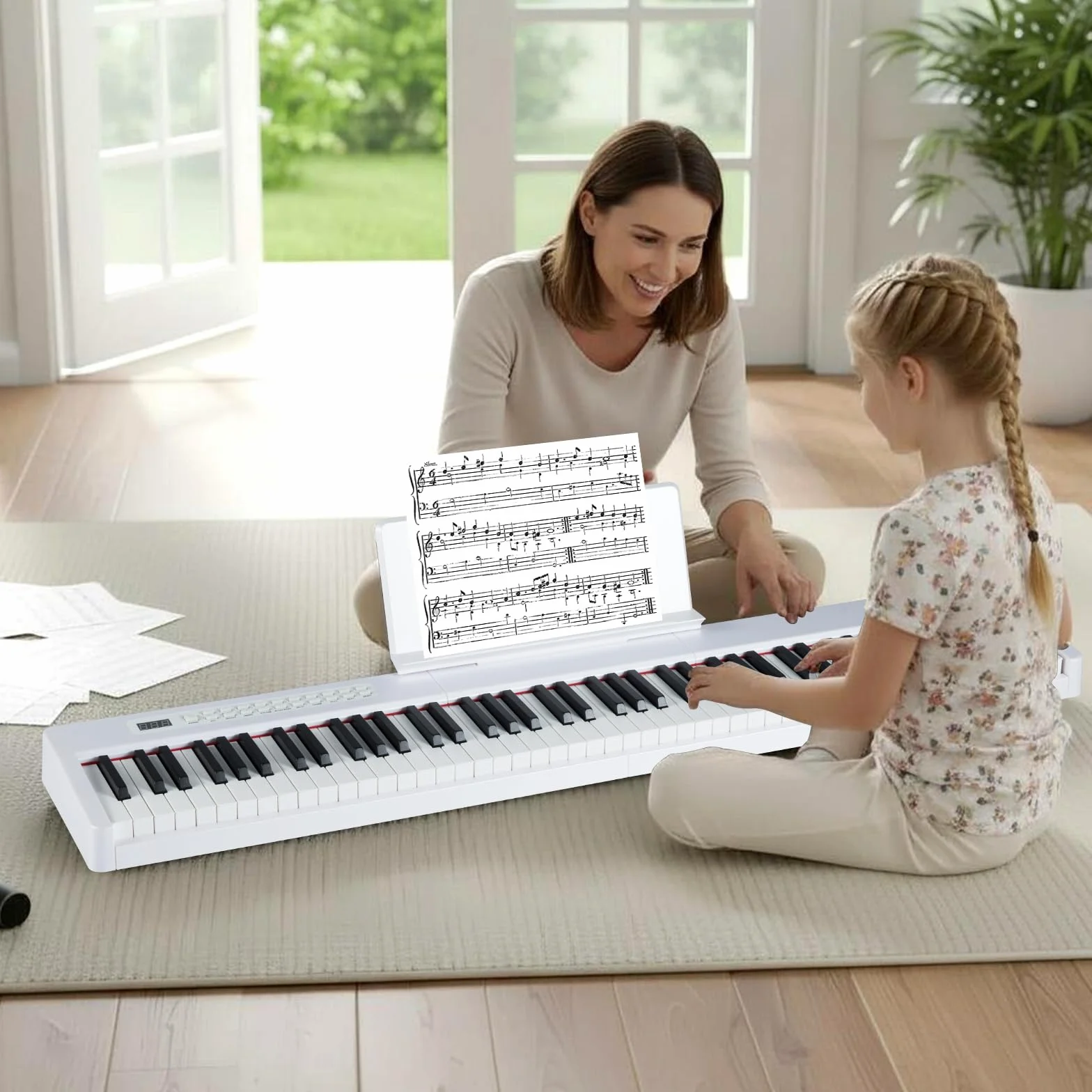 COSTWAY Keyboard Piano 88 klawiszy, pianino cyfrowe z MIDI, Sustain, stojak na muzykę i torba, przenośne pianino elektryczne dla początkujących, dzieci, dorosłych (biała)