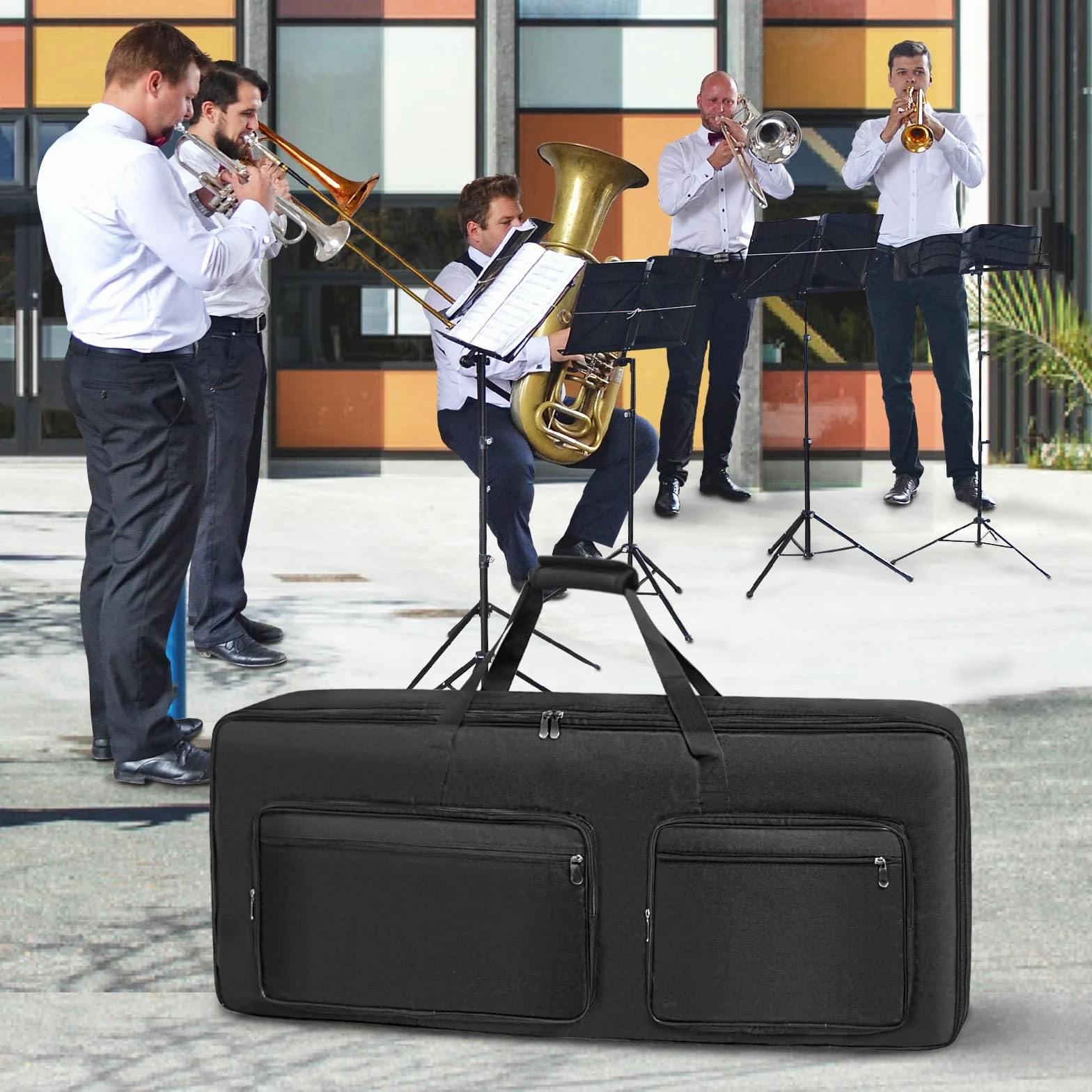 SUNDOY 49 61 76 88 Torba na keyboard – gig bag z tkaniny Oxford 600D, 8mm piankowa wyściółka, idealna do transportu keyboardów, akcesoriów muzycznych i nie tylko, czarny, Für Klaviere mit 61 Tasten