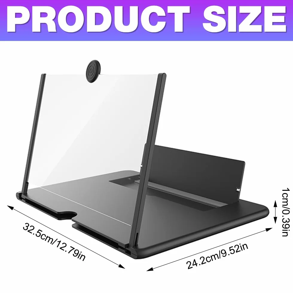 3D HD powiększający ekran telefonu komórkowego, lupa z funkcją antyrefleksyjną do telefonu komórkowego, wysuwany ekran powiększający do filmów i filmów (czarna)
