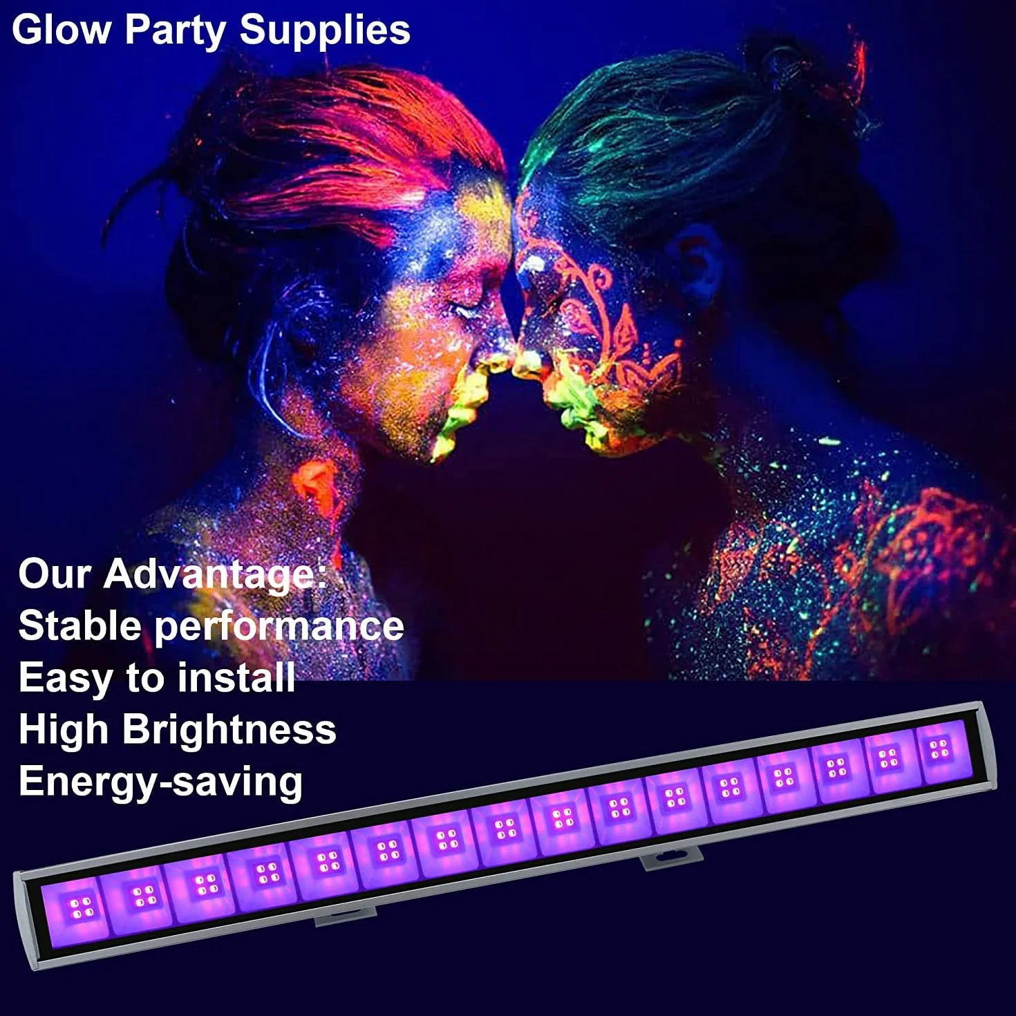 Eleganted Tuba UV LED 36 W, czarna lampa, 64 diody LED fioletowa lampa barowa IP66 Wodoodporny zewnętrzny reflektor UV oświetlenie na Boże Narodzenie wieczór makijaż fluorescencyjny malowanie ciała DJ