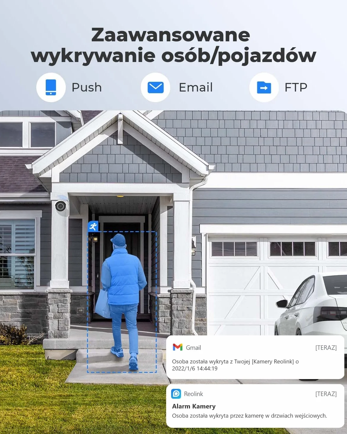 Reolink Inteligentna, Zewnętrzna Kamera Monitoringu PoE 5MP z Wykrywaniem Ludzi/Pojazdów, Pogodoodoprność IP66, Kamera CCTV IP z Slotem Karty microSD, Kamera Monitoringu z Nagrywaniem Audio RLC-510A