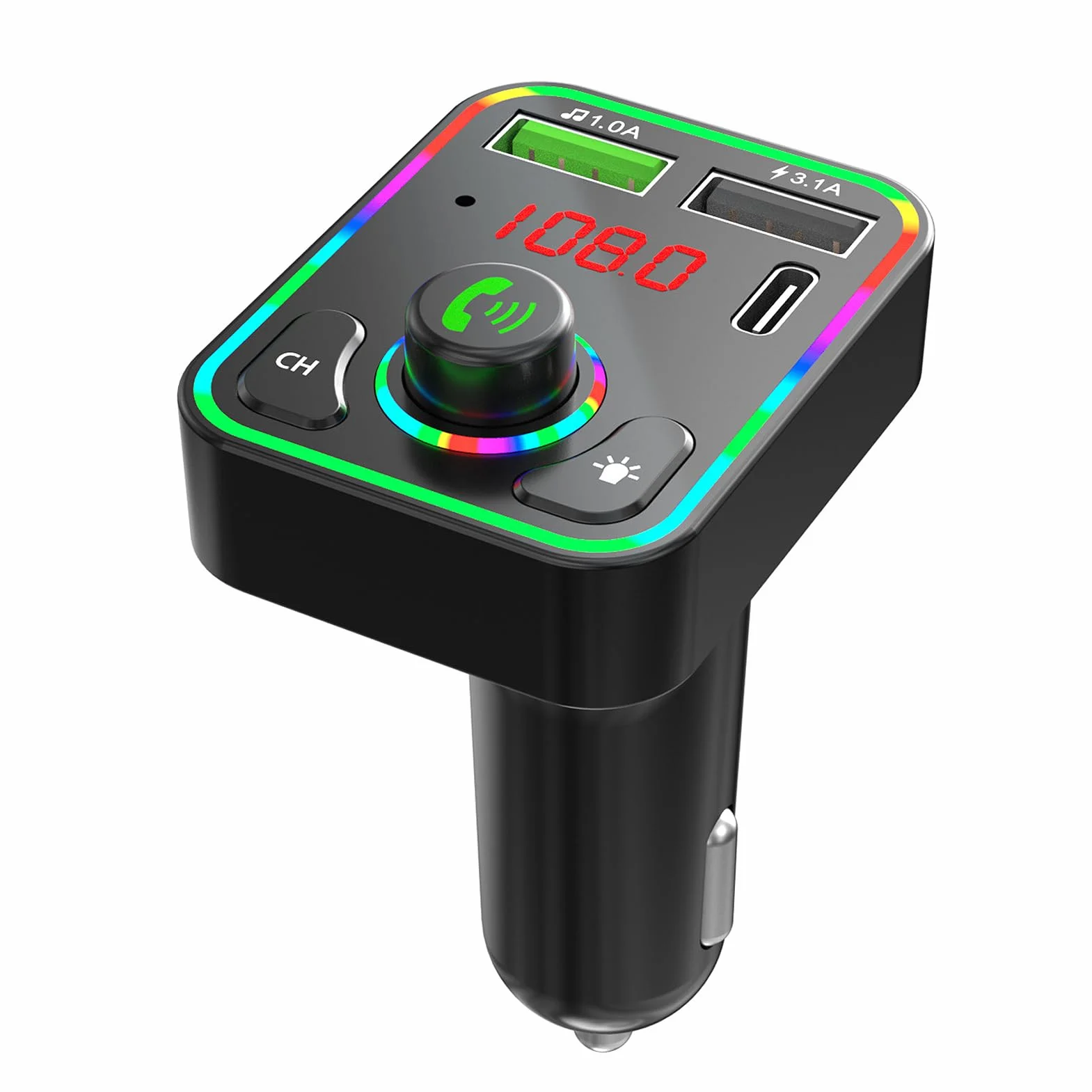 Auto-Audio Bluetooth Controller, odtwarzanie MP3 na telefonie, bezprzewodowy transmiter Fm, moduł kontrolera Bluetooth 5.0, adapter USB + zestaw głośnomówiący + oświetlenie otoczenia LED