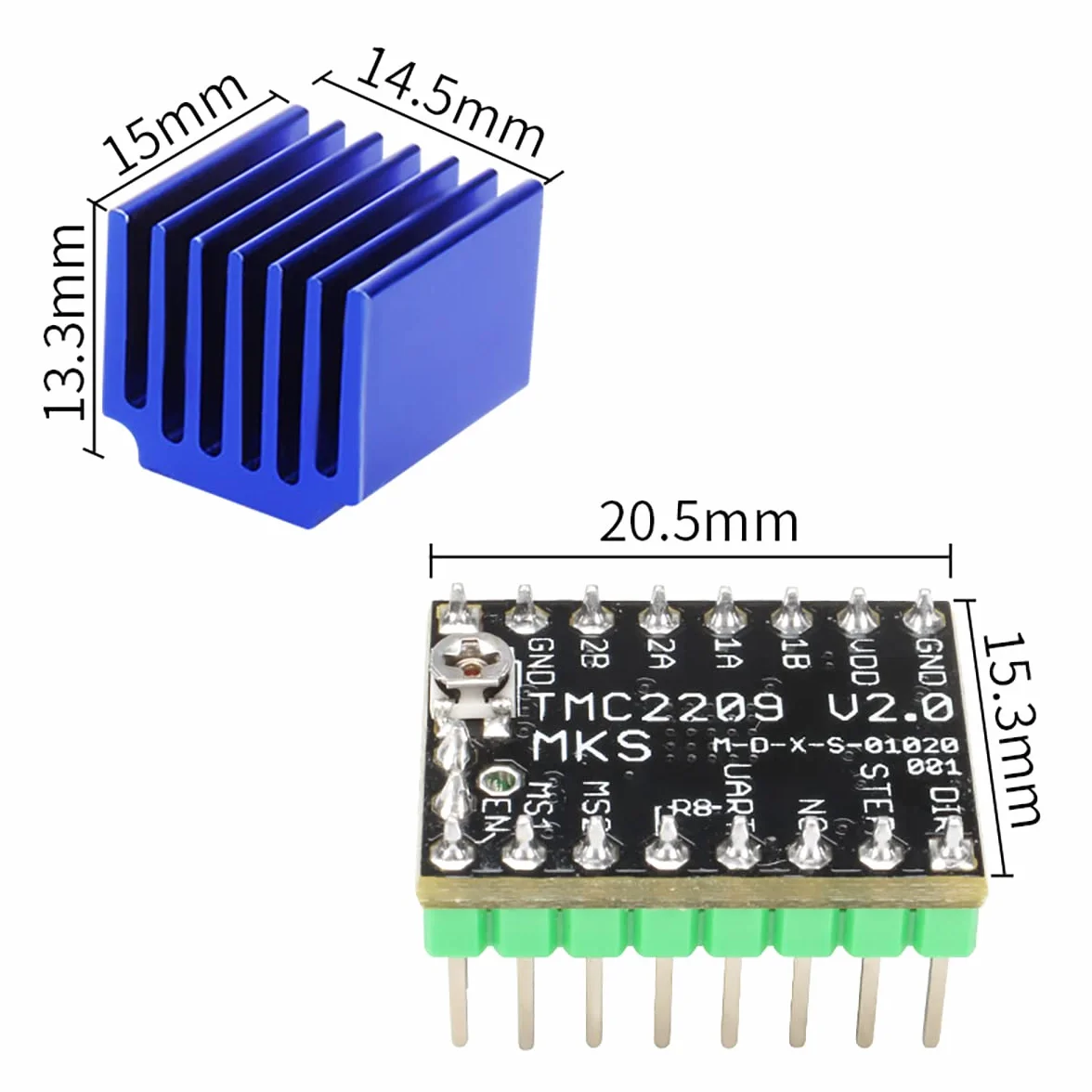 WANGCL Sterownik silnika krokowego TMC2209 z radiatorem doskonały efekt wyciszenia do drukarki 3D Park MKS Gen L/MKS SGen L/SKR V1.3