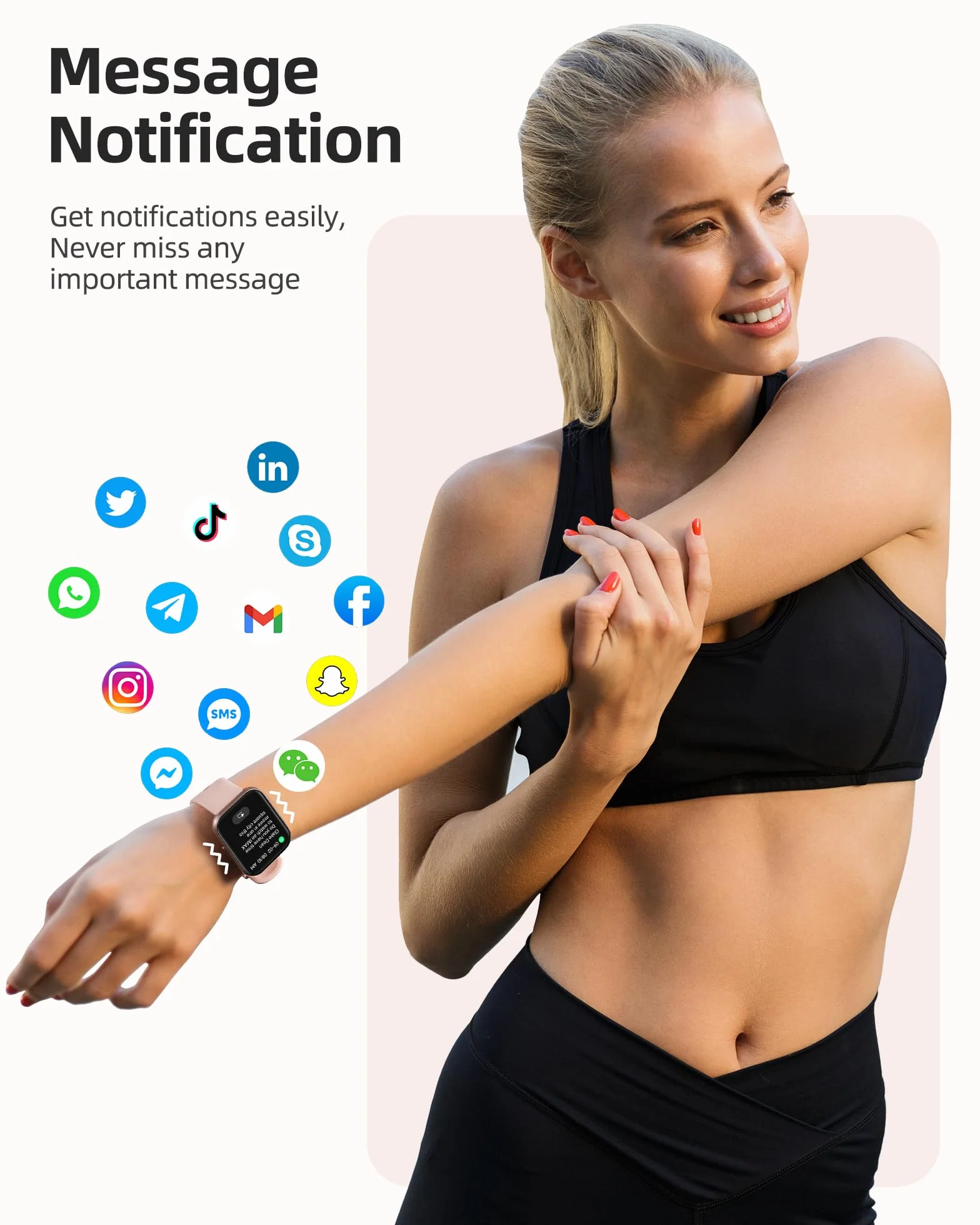 Parsonver Zegarek Smartwatch dla kobiet, 5ATM wodoodporny zegarek do pływania, 1,8" ekran HD, zegarek fitness z 100+ trybami sportowymi, monitorowanie tętna oraz snu, dla Androida i iOS, różowe złoto