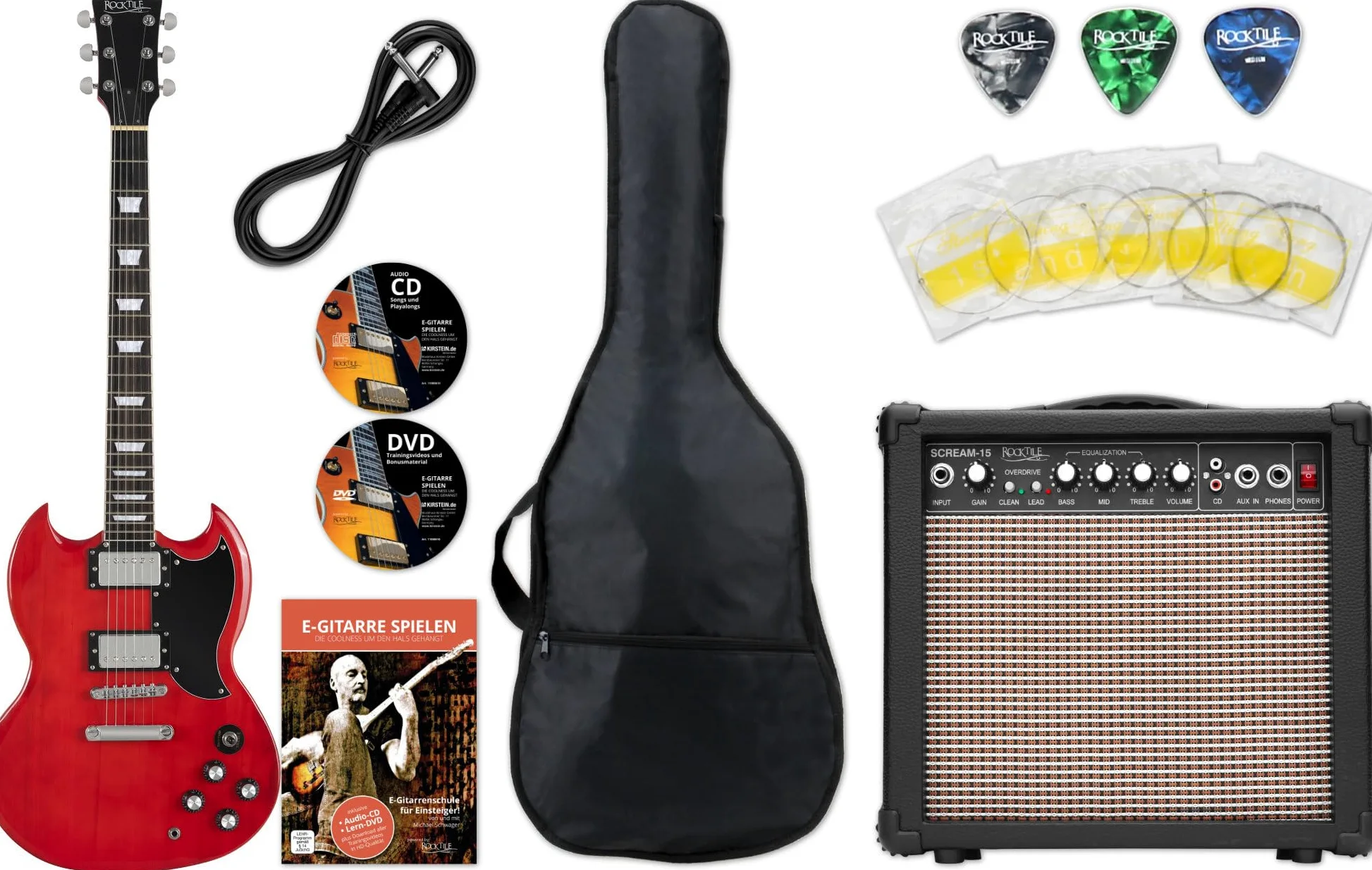 Rocktile Pro S-Red gitara elektryczna dziedzictwo zestaw startowy akcesoria wzmacniacz