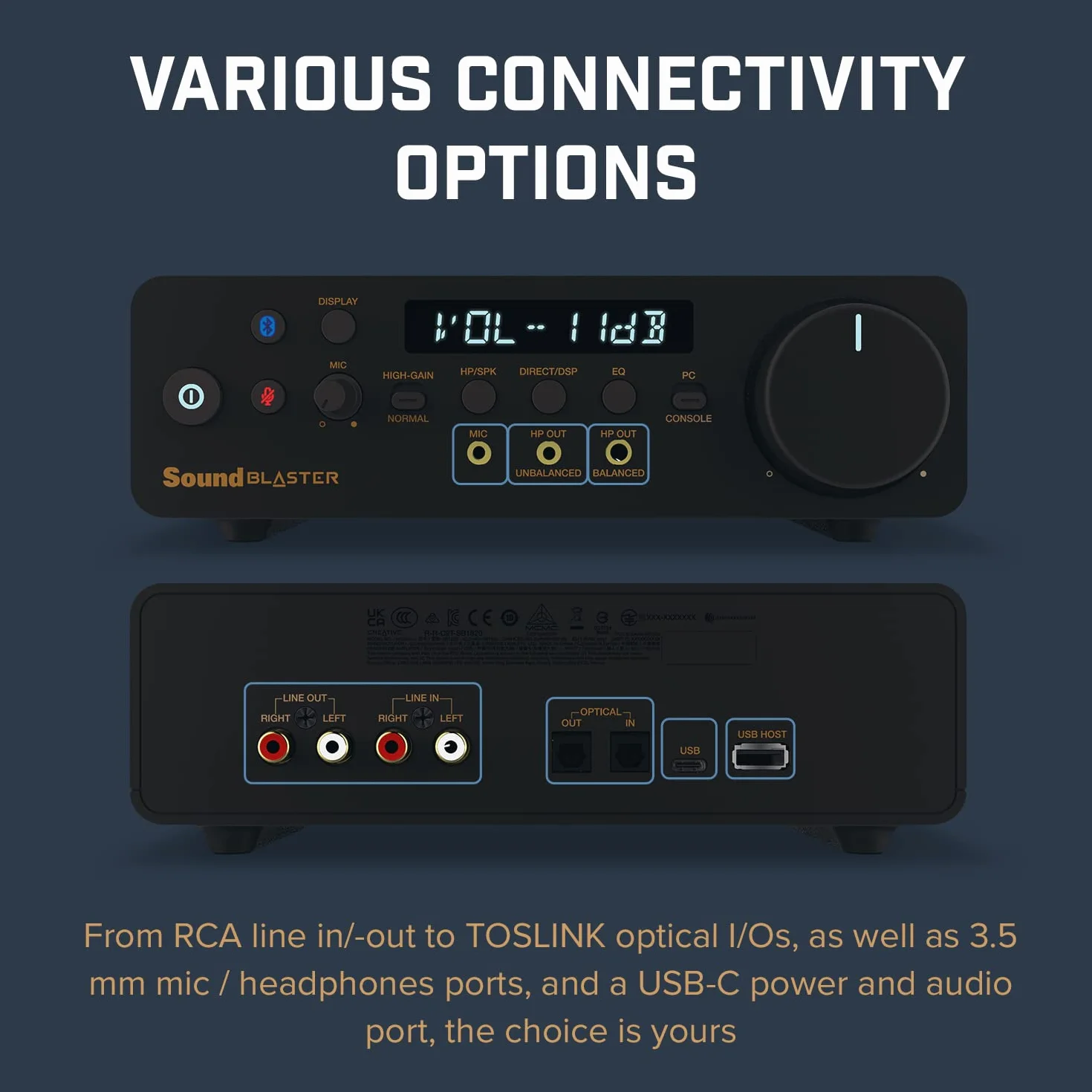 CREATIVE Sound Blaster X5 Hi-res 32bit/384kHz zewnętrzny przetwornik cyfrowo-analogowy USB z w pełni zbalansowanym bi-amperem słuchawkowym Xamp, odbiornikiem Bluetooth, wejściem RCA, wejściem