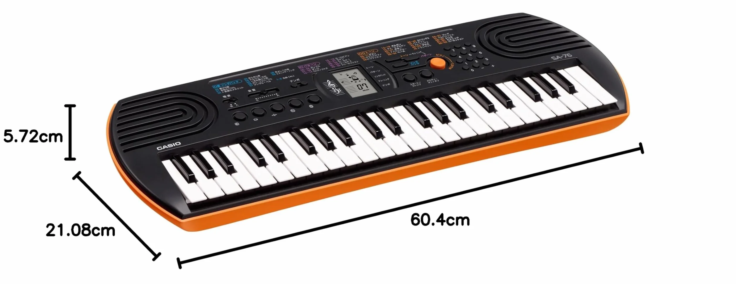 Casio SA-76 mini keyboard z 44 przyciskami, czarno-pomarańczowy