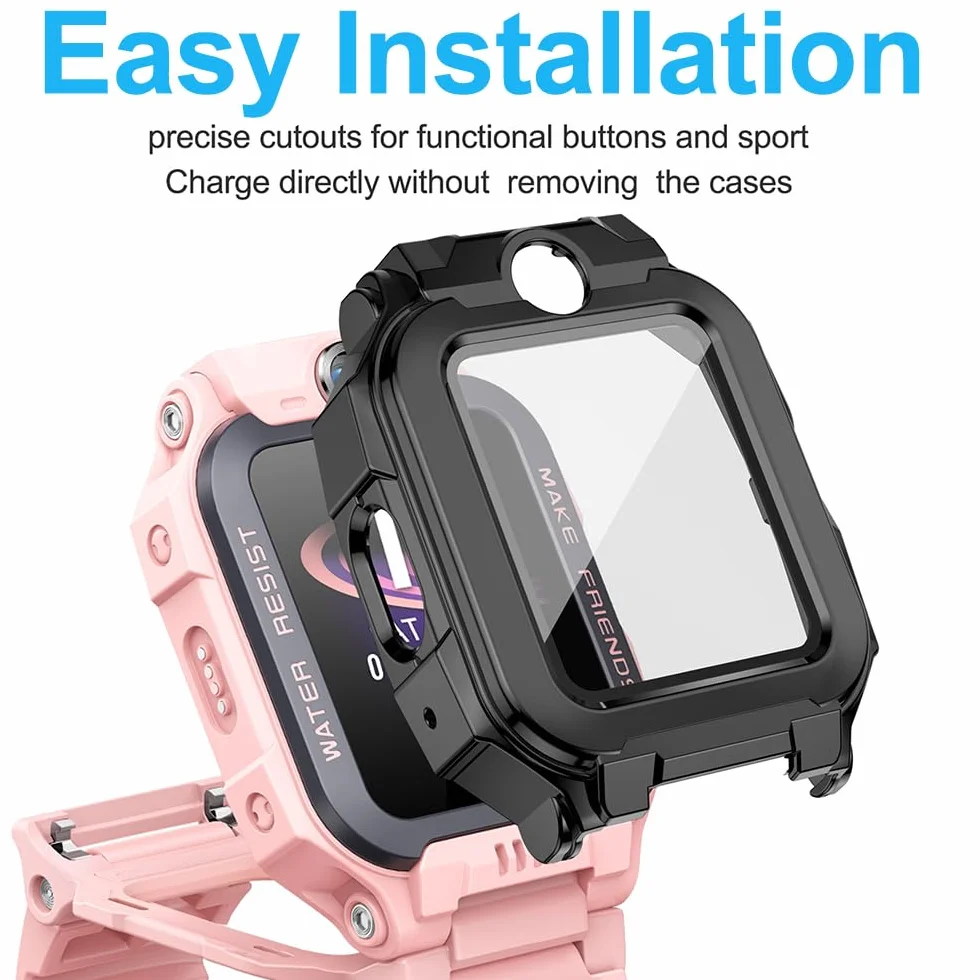 [2 sztuki] 2 czarne z folią ochronną na ekran ze szkła hartowanego do imoo Watch Phone Z7, twardość 9H PC, zderzak, cienka obudowa pełna ochrona