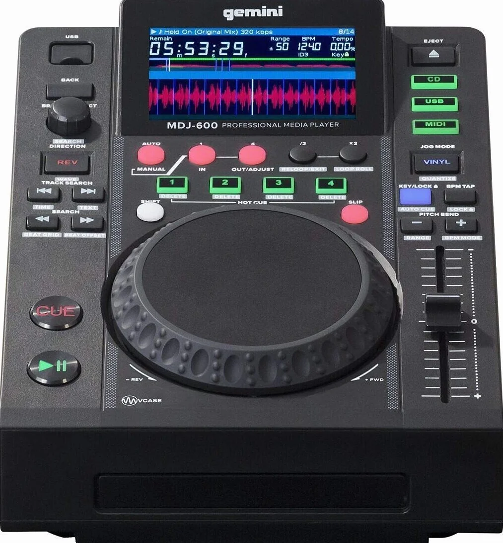 Gemini Sound MDJ-600 - profesjonalny odtwarzacz CD/Media Player z 4 Hot Cues i Auto/Manual Looping, kolorowy ekran, MIDI, 24-bitowy/192 kHz karta dźwiękowa