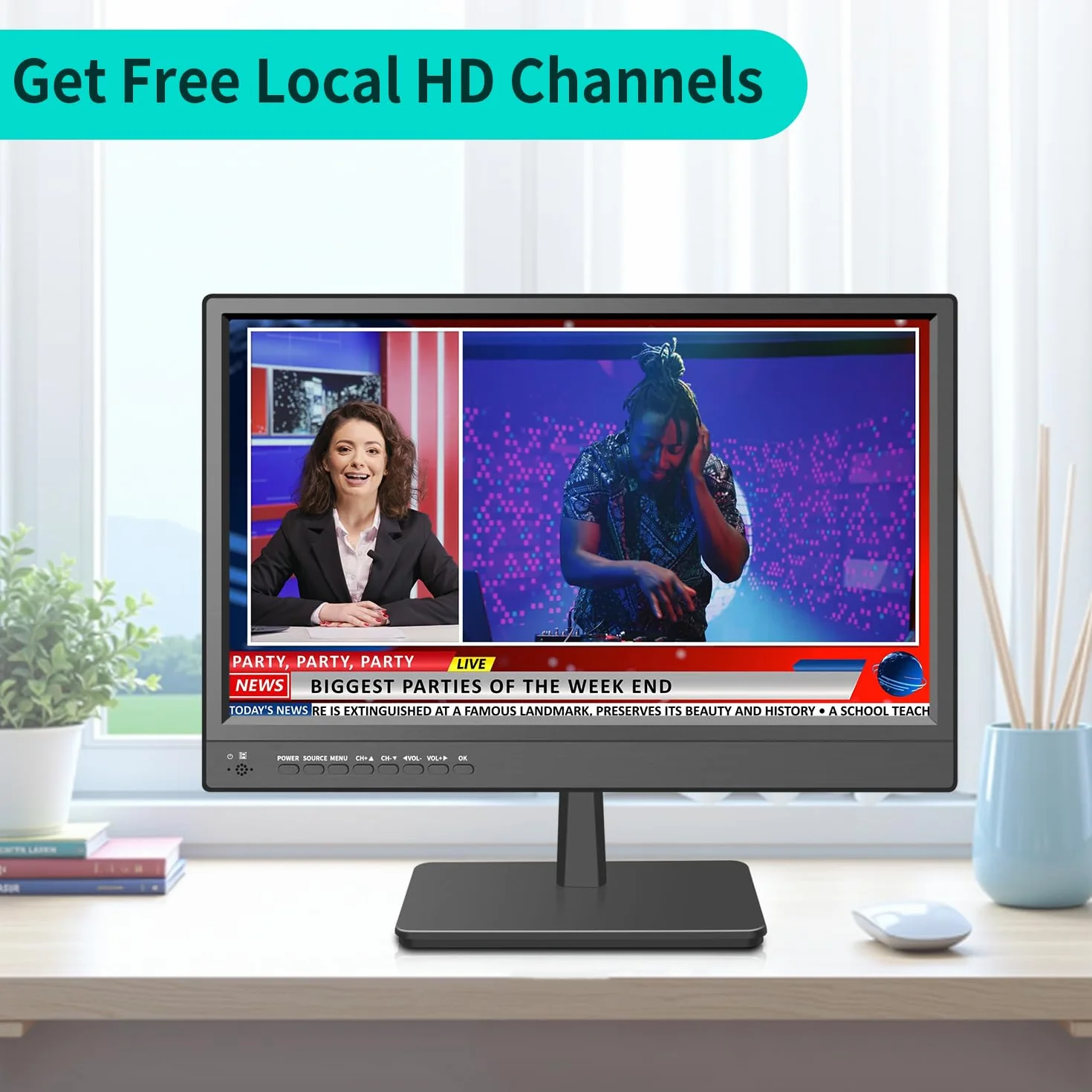 KCR Smart TV, 17-calowy LED, cyfrowy DVB-T2, przenośny telewizor Freeview, gniazdo USB, wyjście słuchawkowe, pilot zdalnego sterowania koncentryczny, wejście AV, wejście HDMI, czarny