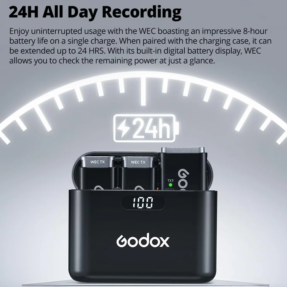 GODOX bezprzewodowy system mikrofonowy 2,4 GHz WEC Kit2, One-Click Oisecancellation, wyjątkowa jakość dźwięku, cyfrowy wyświetlacz baterii, zasięg do 200 m,