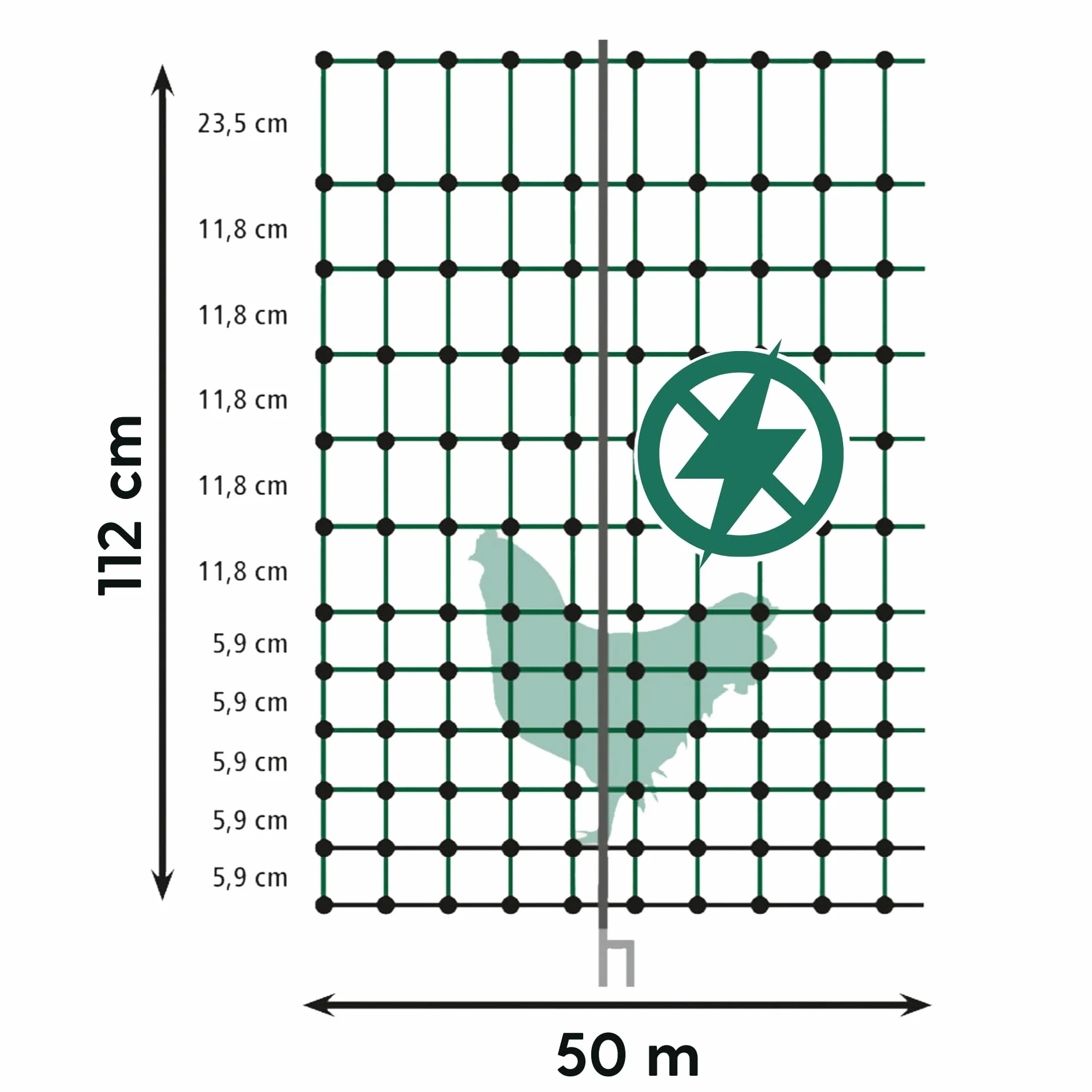 Agrarzone siatka dla drobiu ogrodzenie dla drobiu bez prądu zielone 50m x 112cm | Małe oczka i bardzo stabilne | Siatka dla kurczaka ogrodzenie pastwiska dla bezpiecznego chowu drobiu