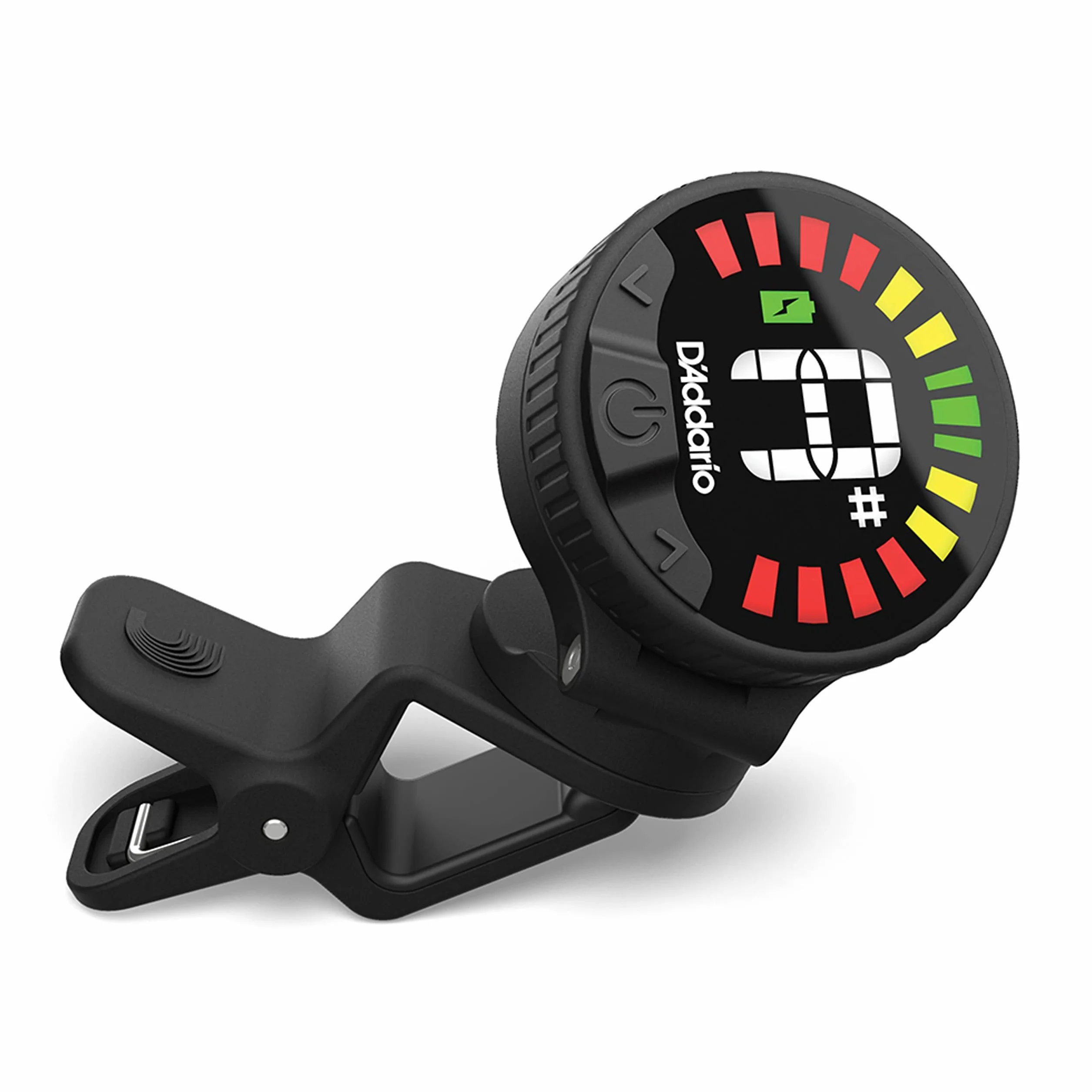 D'Addario Nexxus 360 Tuner do gitary z możliwością ładowania, z klipsem, tuner do gitary akustycznej, 24 godziny strojenia na ładowanie, obracany o 360 stopni