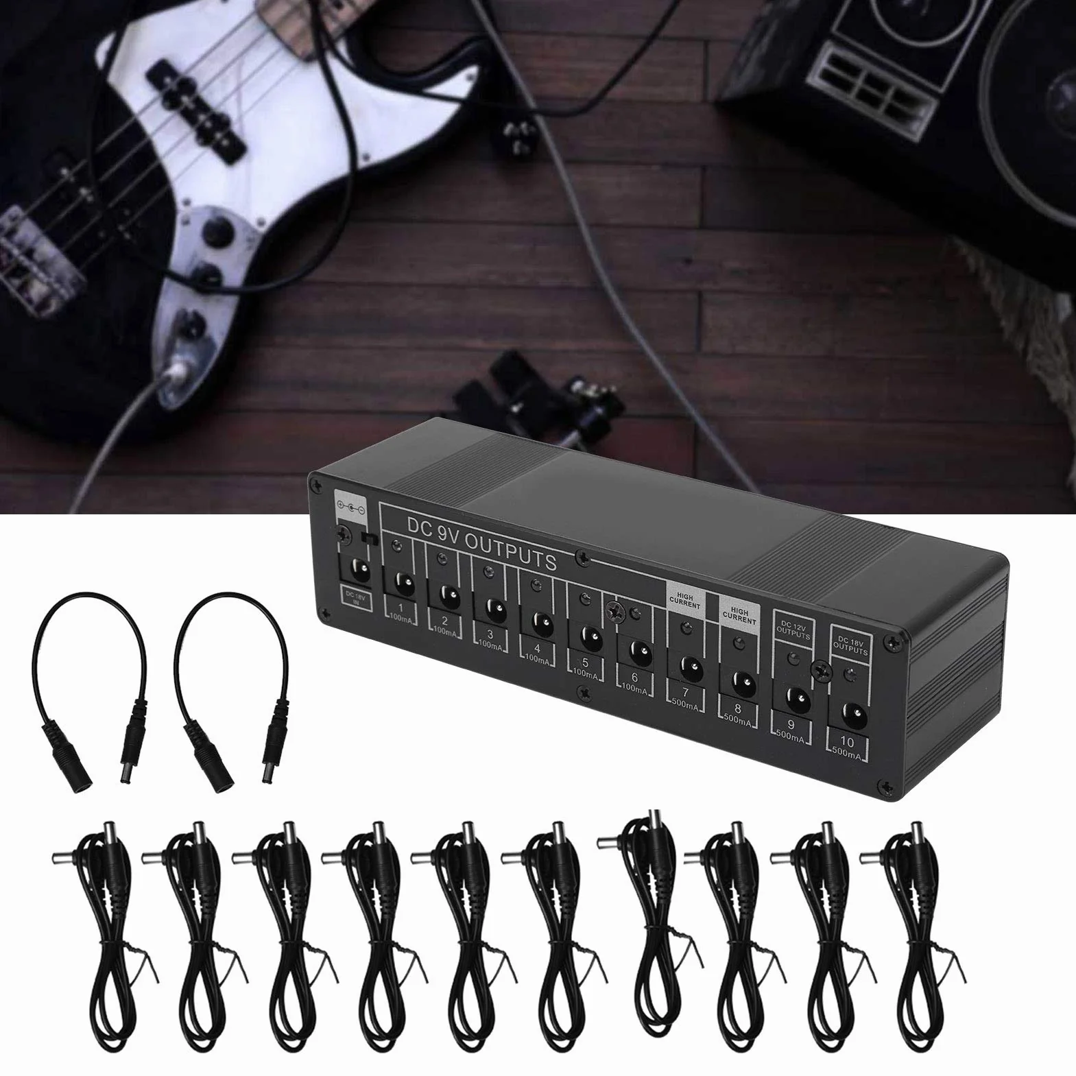 Cocoarm Zasilacz do pedałów efektów gitarowych, przenośny, 10 kanałów, ochrona izolacji – 9 V/12 V/18 V, 100-240 V (wtyczka UE)