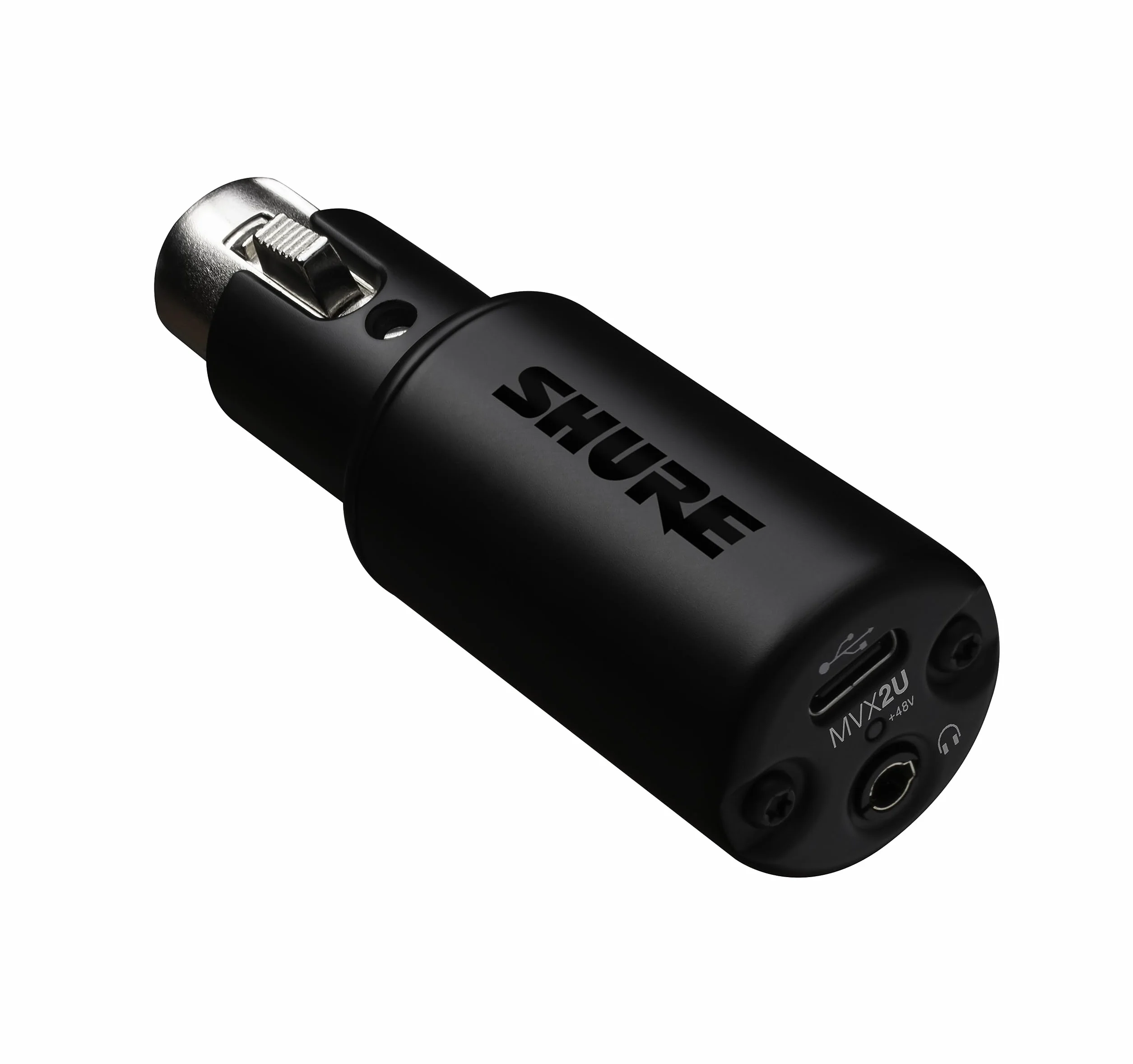 Shure MVX2U Interfejs cyfrowy XLR-do-USB z gniazdem słuchawkowym, zintegrowanym przedwzmacniaczem z kontrolą wzmocnienia 60dB, monitorowaniem bez opóźnień, zasilaniem fantomowym 48V