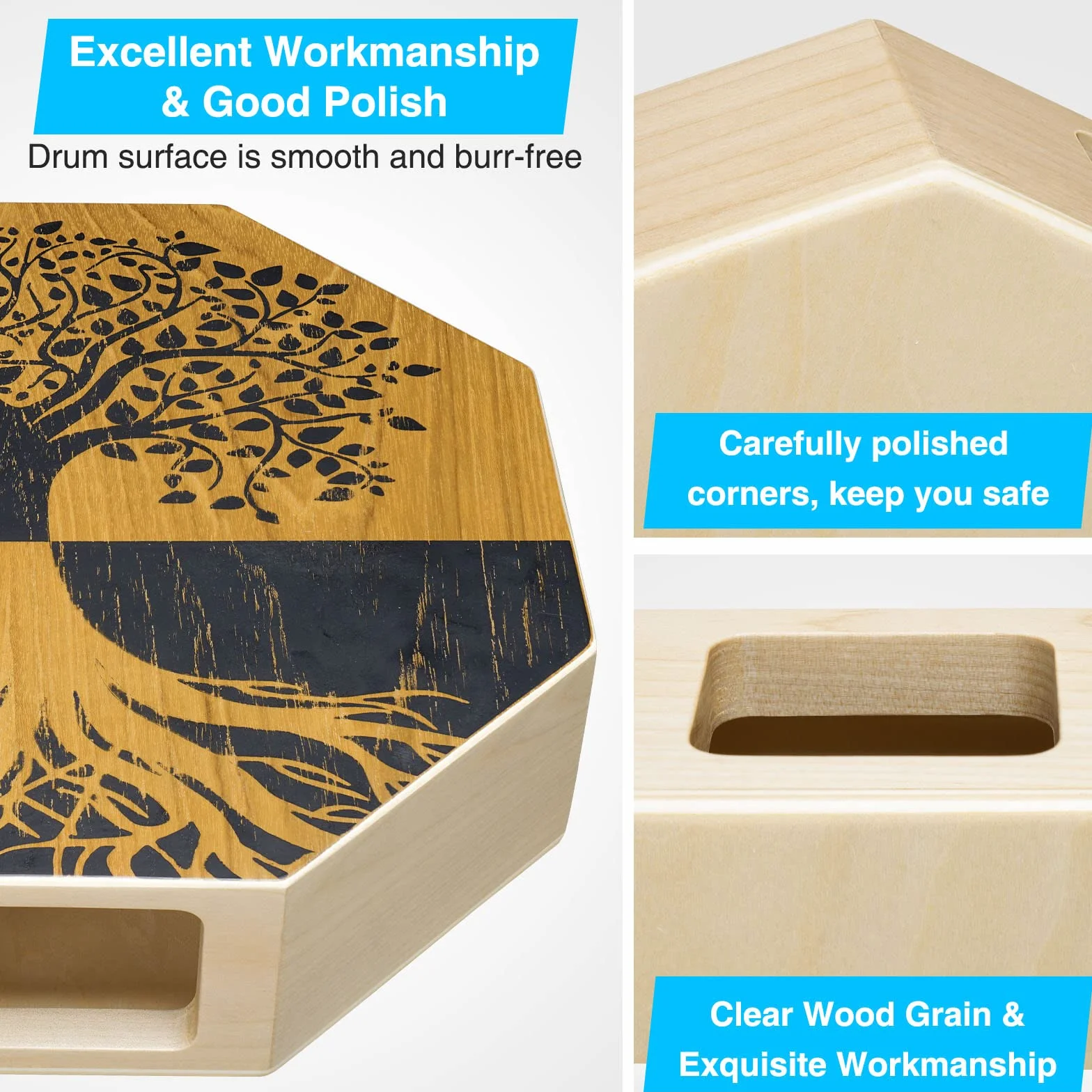 POGOLAB Cajon Instrument z bębnem i basowym tonem do muzyki akustycznej, przenośna podróżna skrzynia perkusyjna z regulowanym paskiem, akustyczny instrument perkusyjny dla początkujących i w podróży