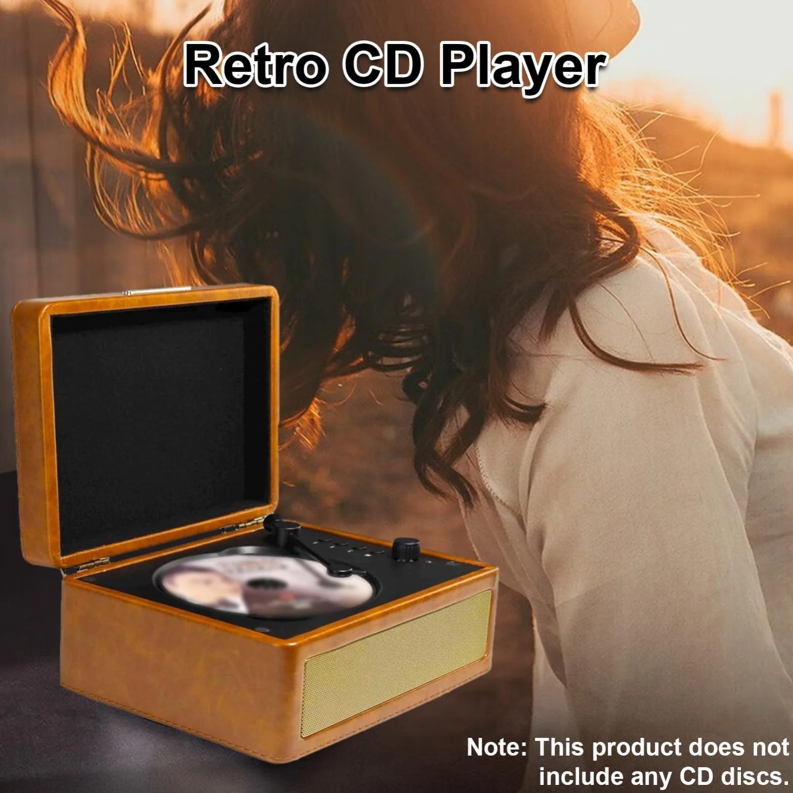 Gramofon CD, Wielofunkcyjna Tacka, Odtwarzacz Płyt BT 5.0, Odtwarzanie z Napędu USB, Pilot na podczerwień, 2 Wbudowane Głośniki, Bezprzewodowe Przesyłanie Muzyki (Khaki)