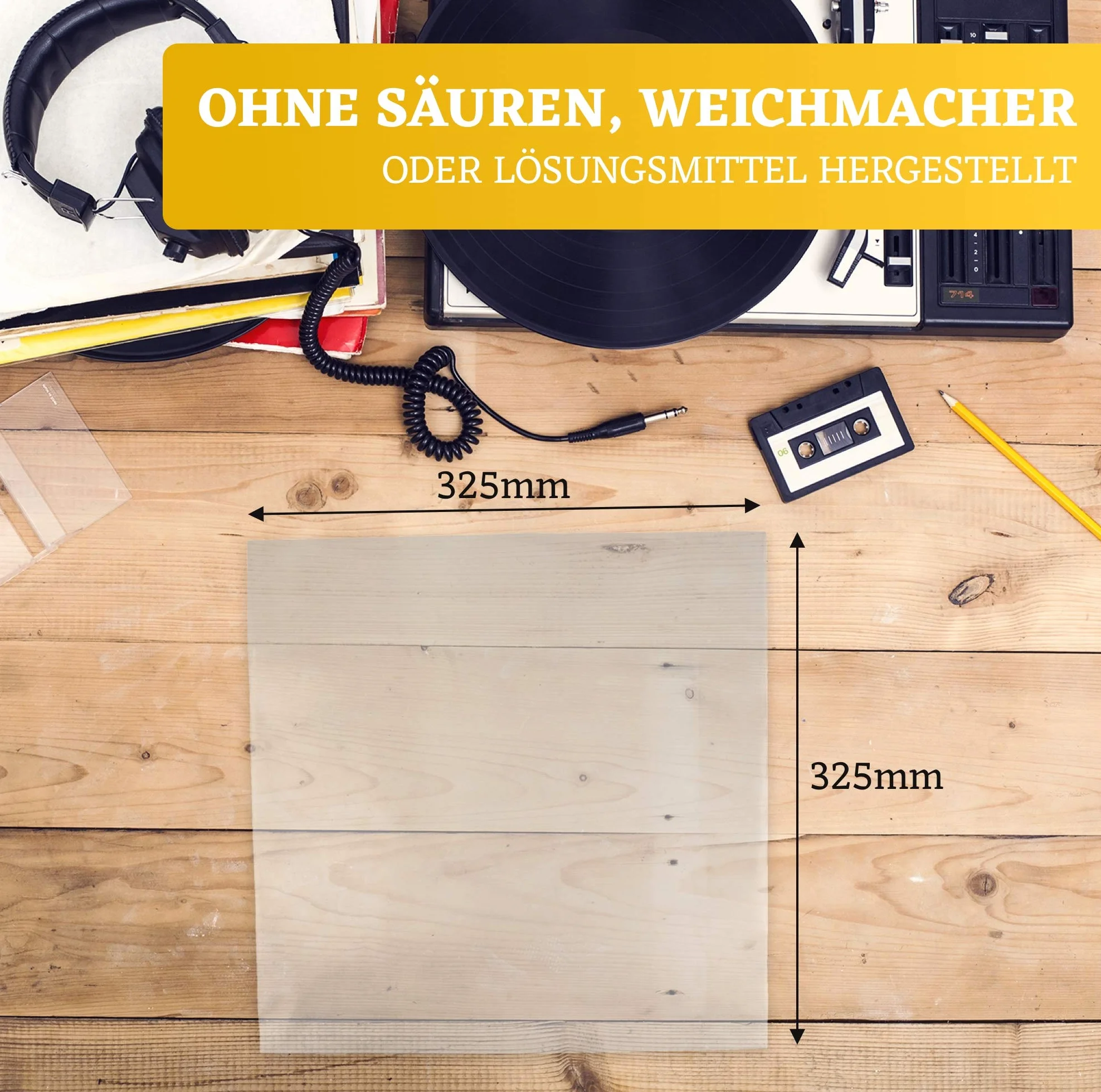 Beats & More Premium LP 12" pokrowce ochronne – winylowe koszulki na płyty gramofonowe – optymalna ochrona płyt gramofonowych – 50 sztuk – wyprodukowano w Niemczech – 325 mm x 325 mm x 0,10 mm