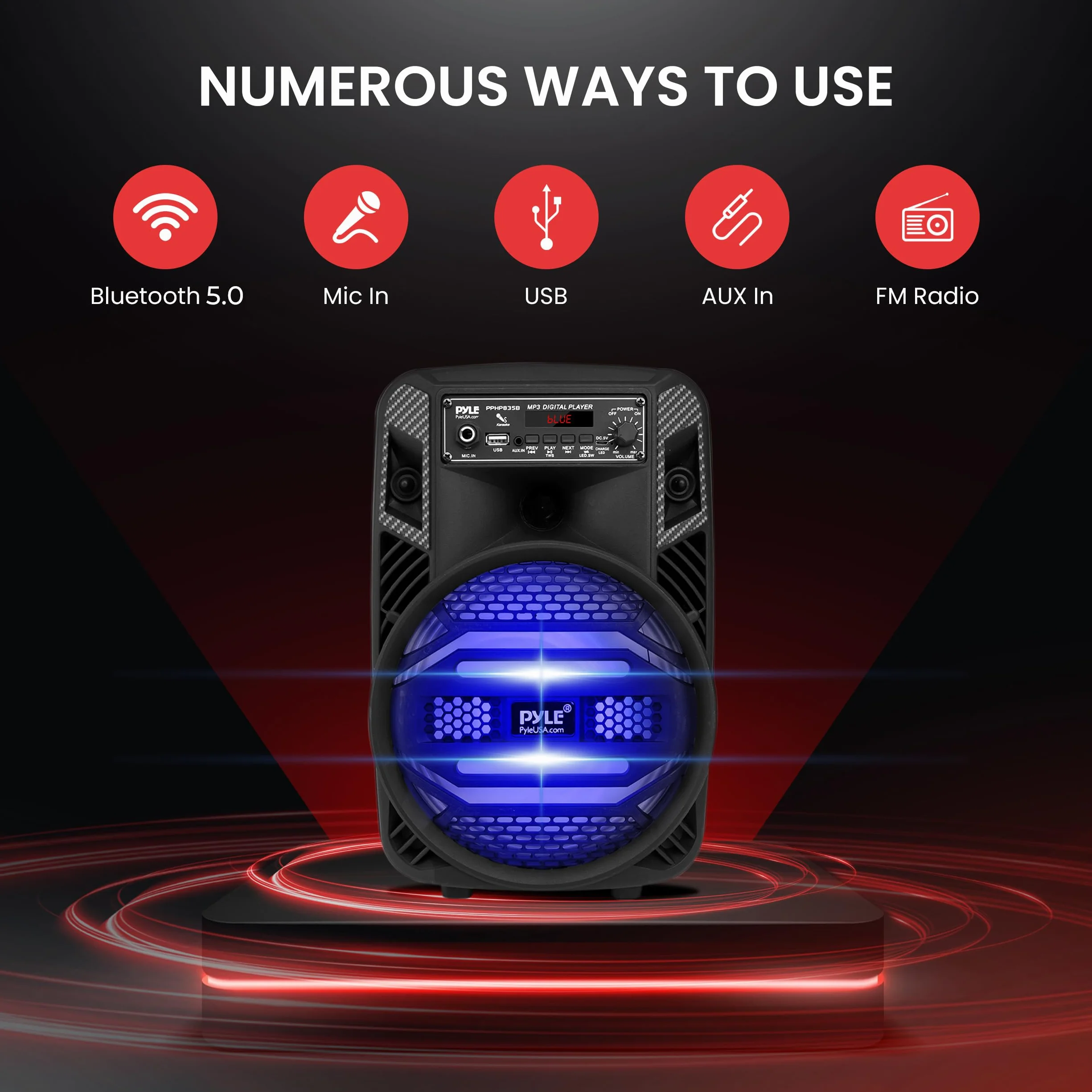 Pyle Przenośny system głośników Bluetooth PA 300 W 8-calowy subwoofer 2.5 cm głośnik wysokotonowy