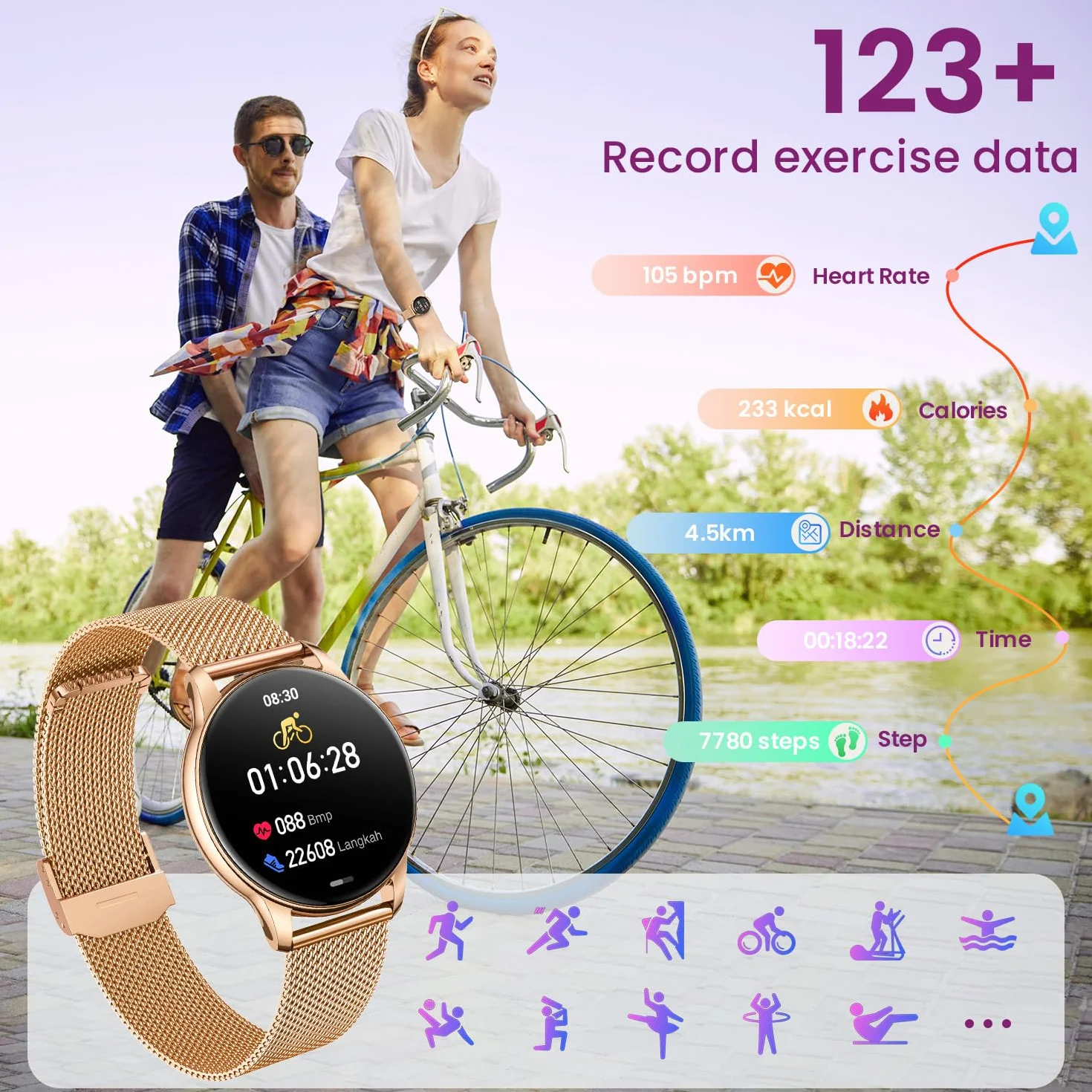 Smartwatch damski z funkcją telefonu, zegarek fitness, zegarek na rękę: 1,32" AMOLED Smart Watch z pulsometrem, monitorowaniem snu, licznikiem kalorii, zegarek sportowy IP68, wodoszczelny, zegarek