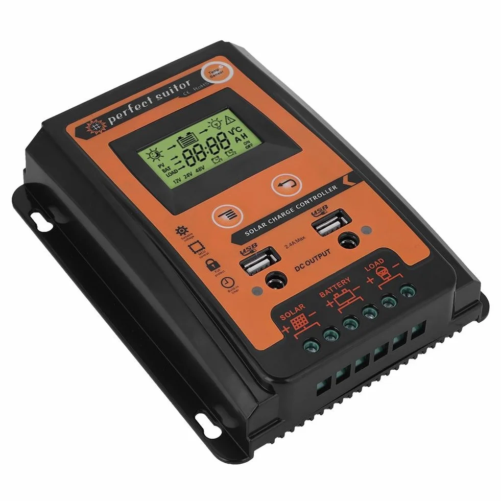 Solar Charge Controller, 12V/24V Solar Charge Controller MPPT 30A50A Solar Battery Panel Controller Podwójny wyświetlacz LCD USB