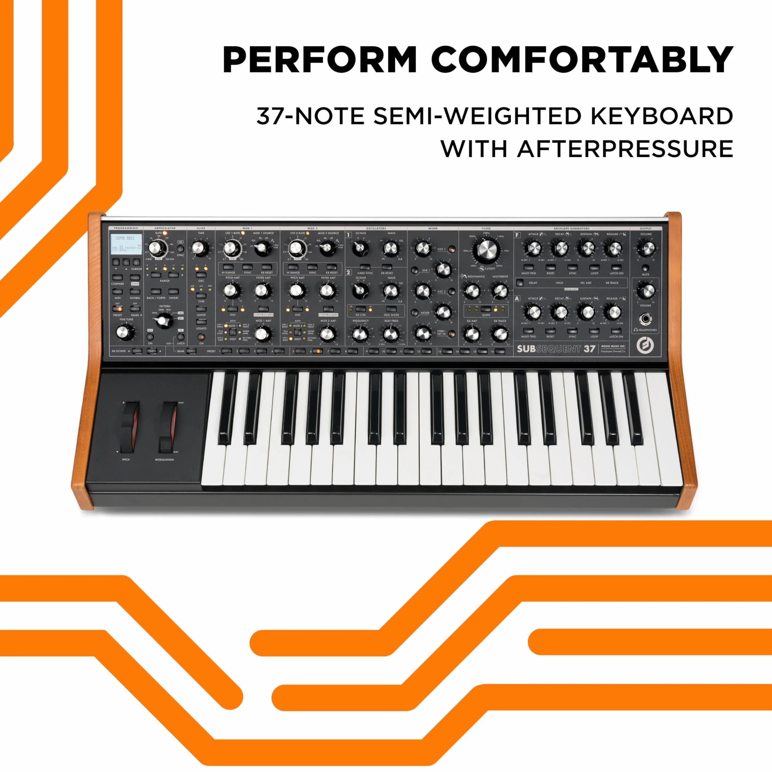 MOOG Subsequent 37 - Parafoniczny Syntezator Analogowy i Keyboard MIDI- 37 Półważonych Klawiszy, Wzmacniacz Słuchawkowy, 256 Presetów, Ekran i Edytor