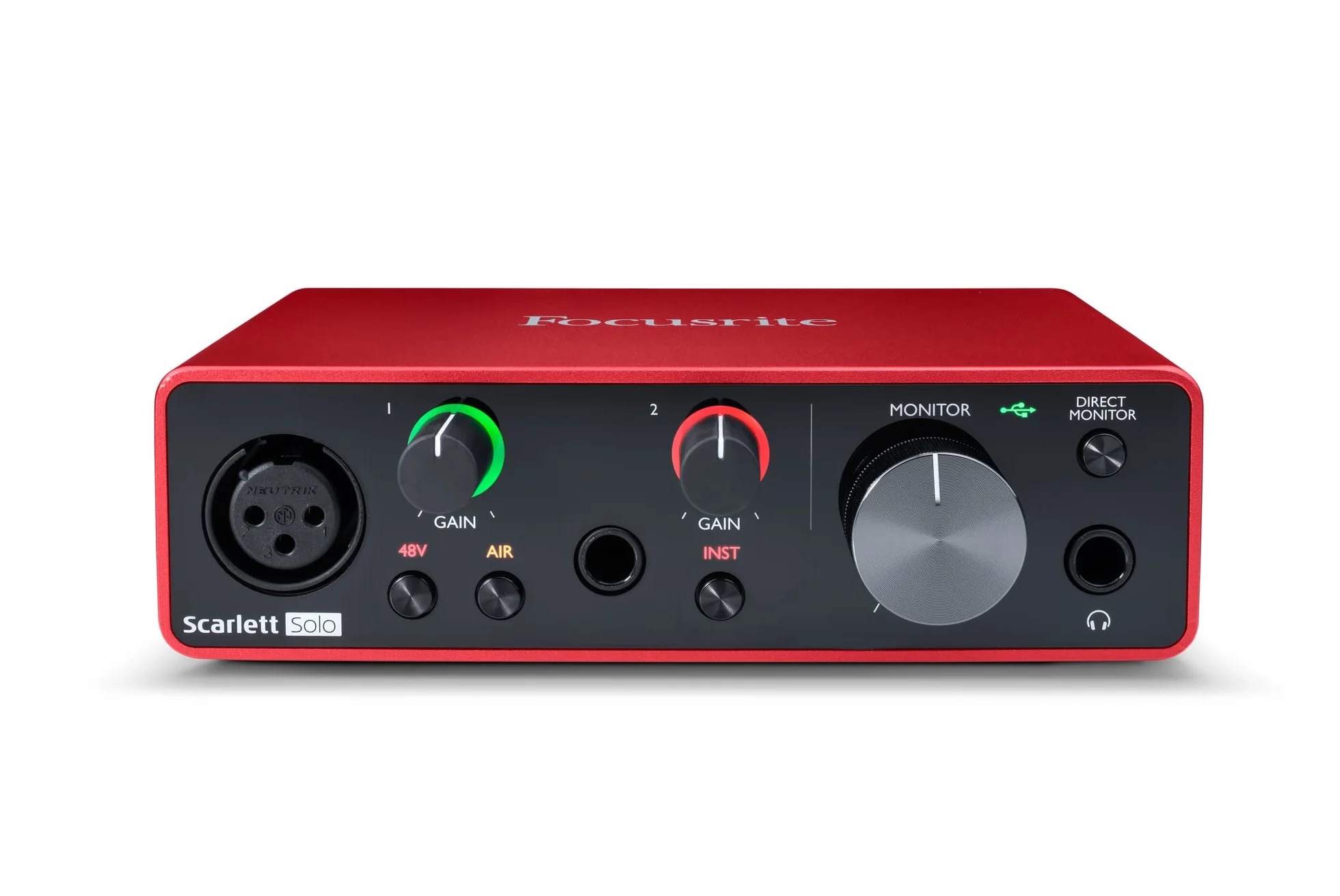 Focusrite Scarlett Solo 3. generacji, Interfejs USB Audio, dla gitarzystów, wokalistów, podcasterów lub producentów, dźwięk o jakości studyjnej, czerwony