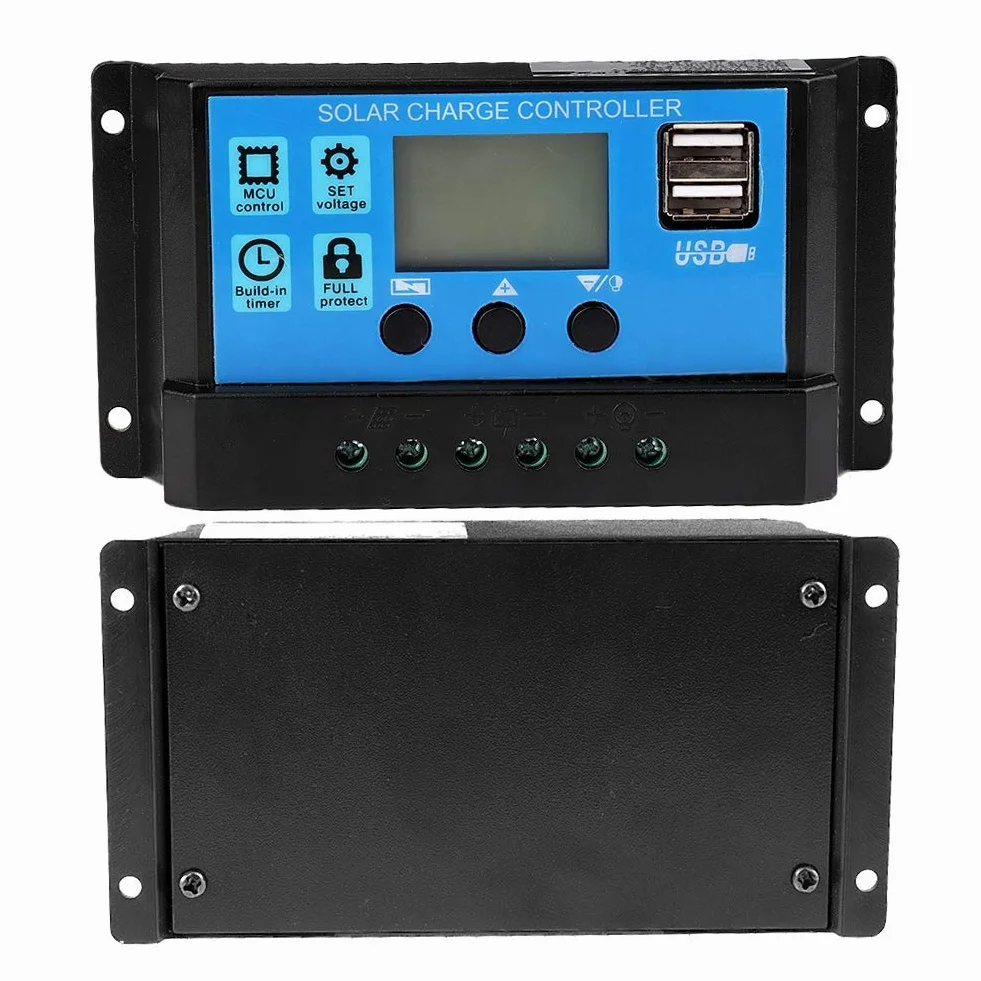 Aramox Sterownik solarny 12 V-24 V MPPT, regulator solarny PWM 60A/50A/40A/30A/20A/10A (60A), Szary|Czarny