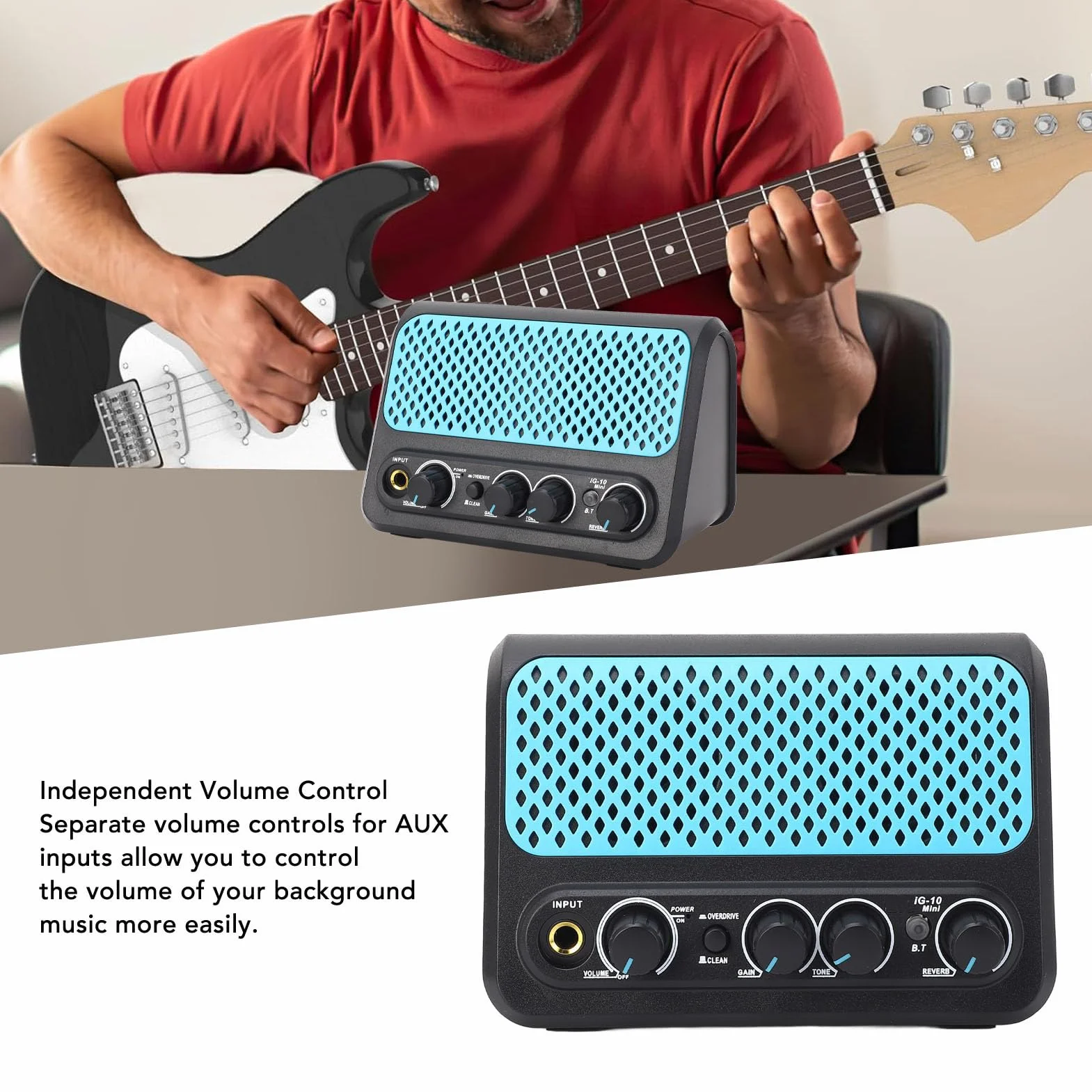 Mini wzmacniacz gitarowy, przenośny wzmacniacz do gitary akustycznej o mocy 10 W z pogłosem, gniazdo słuchawkowe AUX 3,5 m, bezprzewodowy wzmacniacz gitarowy Bluetooth do