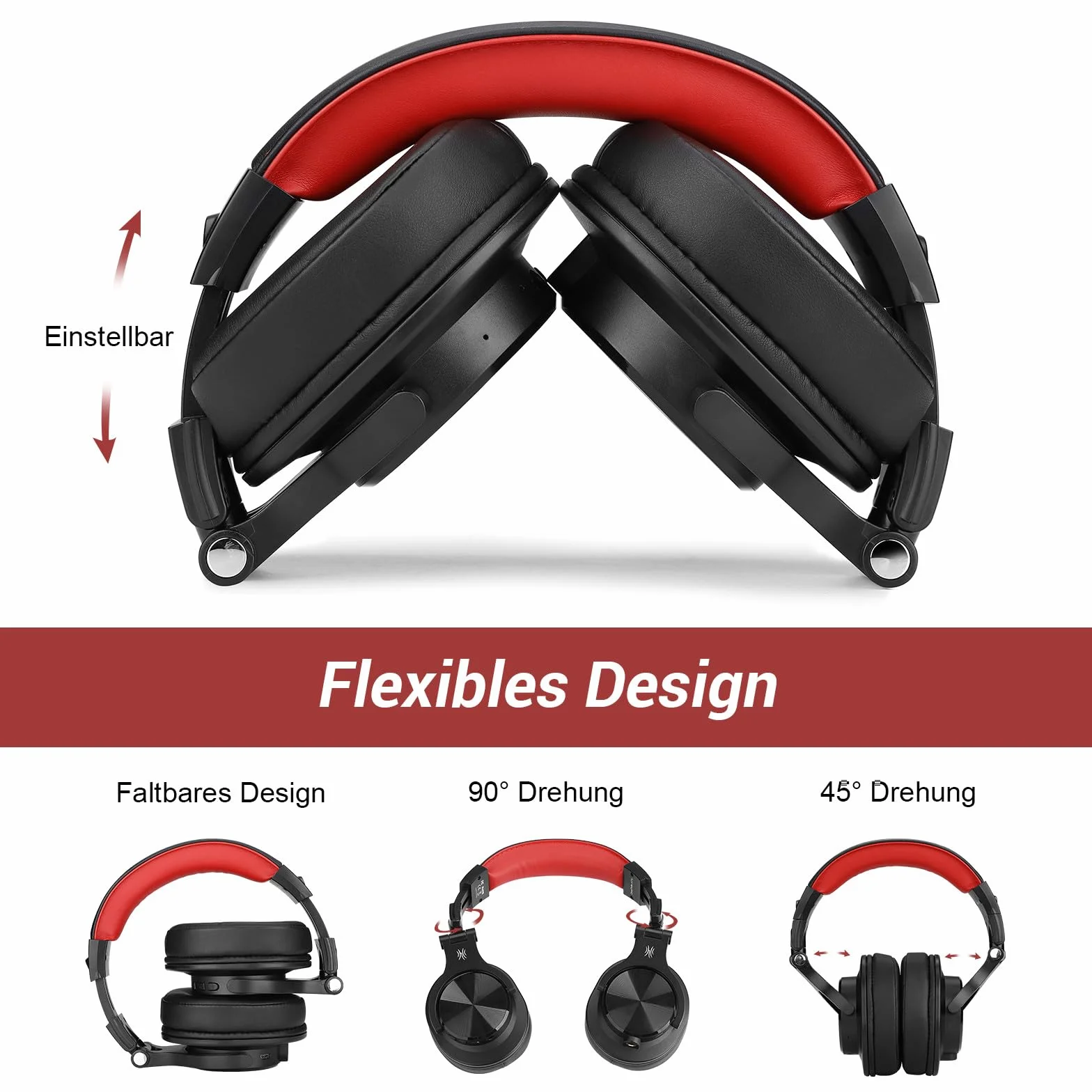 OneOdio A70 Słuchawki Bluetooth Over Ear, przewodowe i bezprzewodowe słuchawki stereofoniczne z mikrofonem, 72 godziny odtwarzania CVC 8,0 Jack 3,5 mm i 6,35 mm, składane słuchawki do DJ do gitary