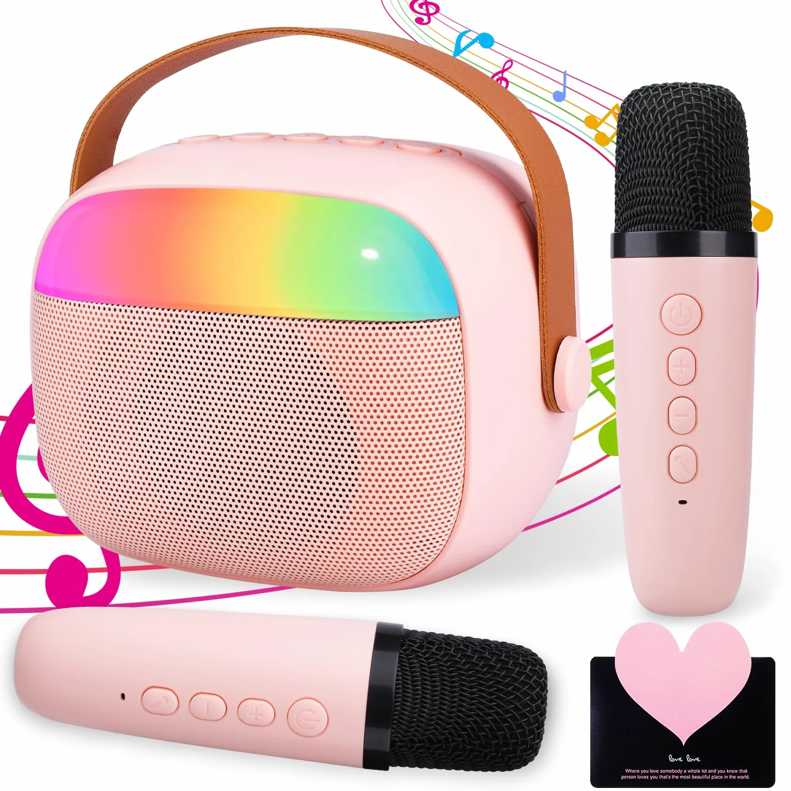 Maszyna Do Karaoke Dla Dzieci Z 2 Mikrofonami,Bezprzewodowy Głośnik Bluetooth,Z Efektami Zmiany Głosu I Diodami Led Prezent Dla Dziewczynek,Dla Dziewczynek W Wieku 3-12 Lat Prezent Urodzinowy