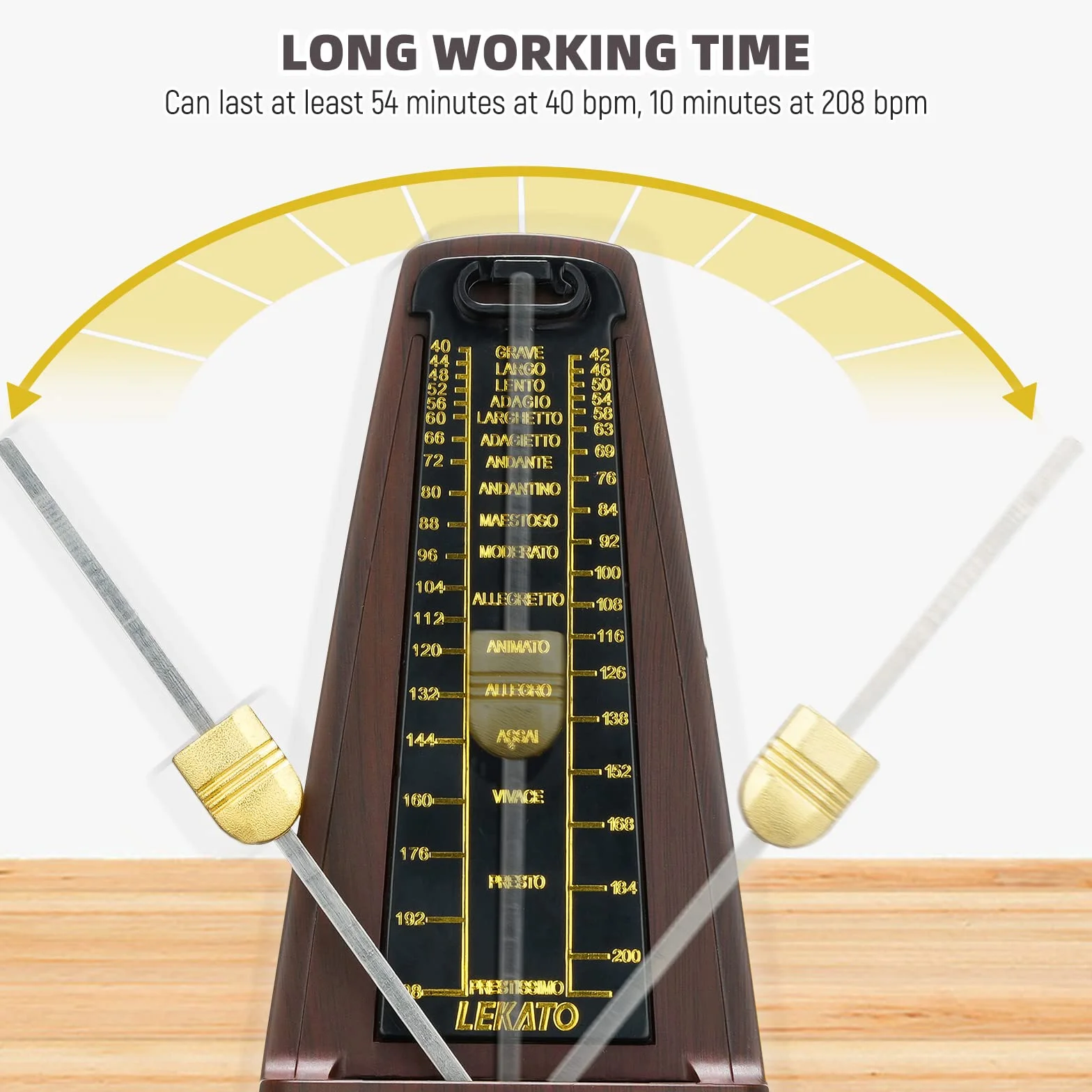LEKATO Mechaniczny metronom do fortepianu, gitary, basu, bębnów, ukulele, skrzypiec, wiolonczeli, saksofonu, trąbki i wszystkich instrumentów, wizualizowane tempo i rytm, dzwonek akcentujący (zamykany