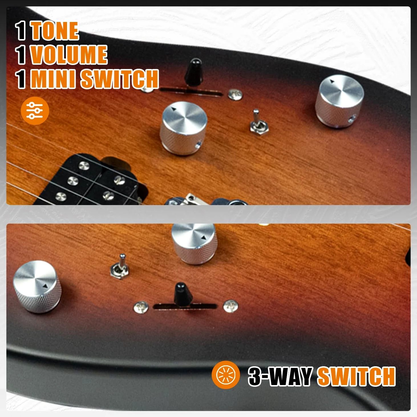 EART 6-strunowa gitara elektryczna z masywnym korpusem EYP-OMNI24 z palonym dębowym fornirem Bookmatched, zestaw wzmacniaczy Artones-Hh-Y dla kreatywnych młodych muzyków (Sunburst)