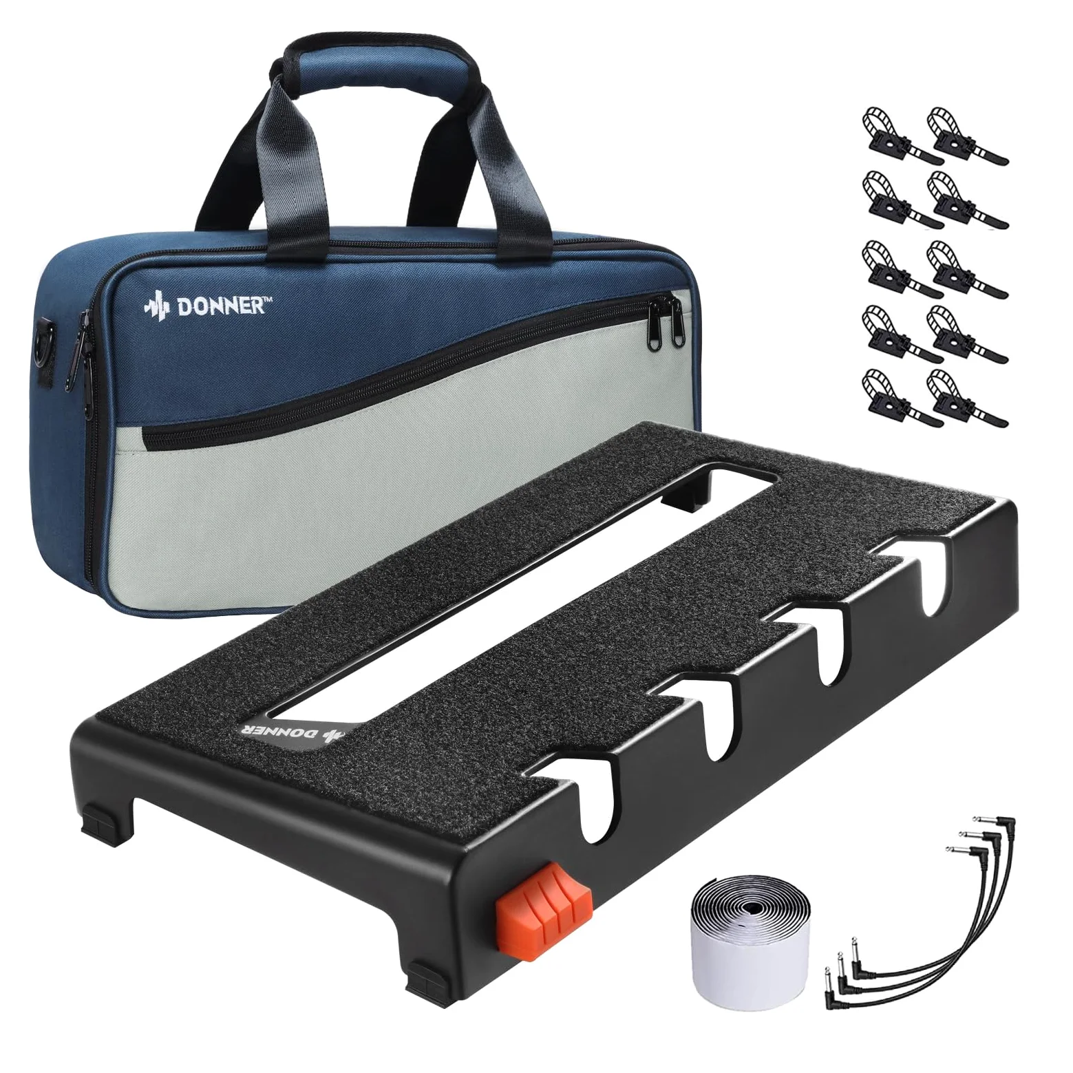 Donner Pedalboard gitarowy, mały przenośny zestaw pedałów efektów DB-2, wodoodporna torba z klejem na rzep i urządzenie do montażu zasilacza, rozmiar 44 cm x 26 cm x 13 cm
