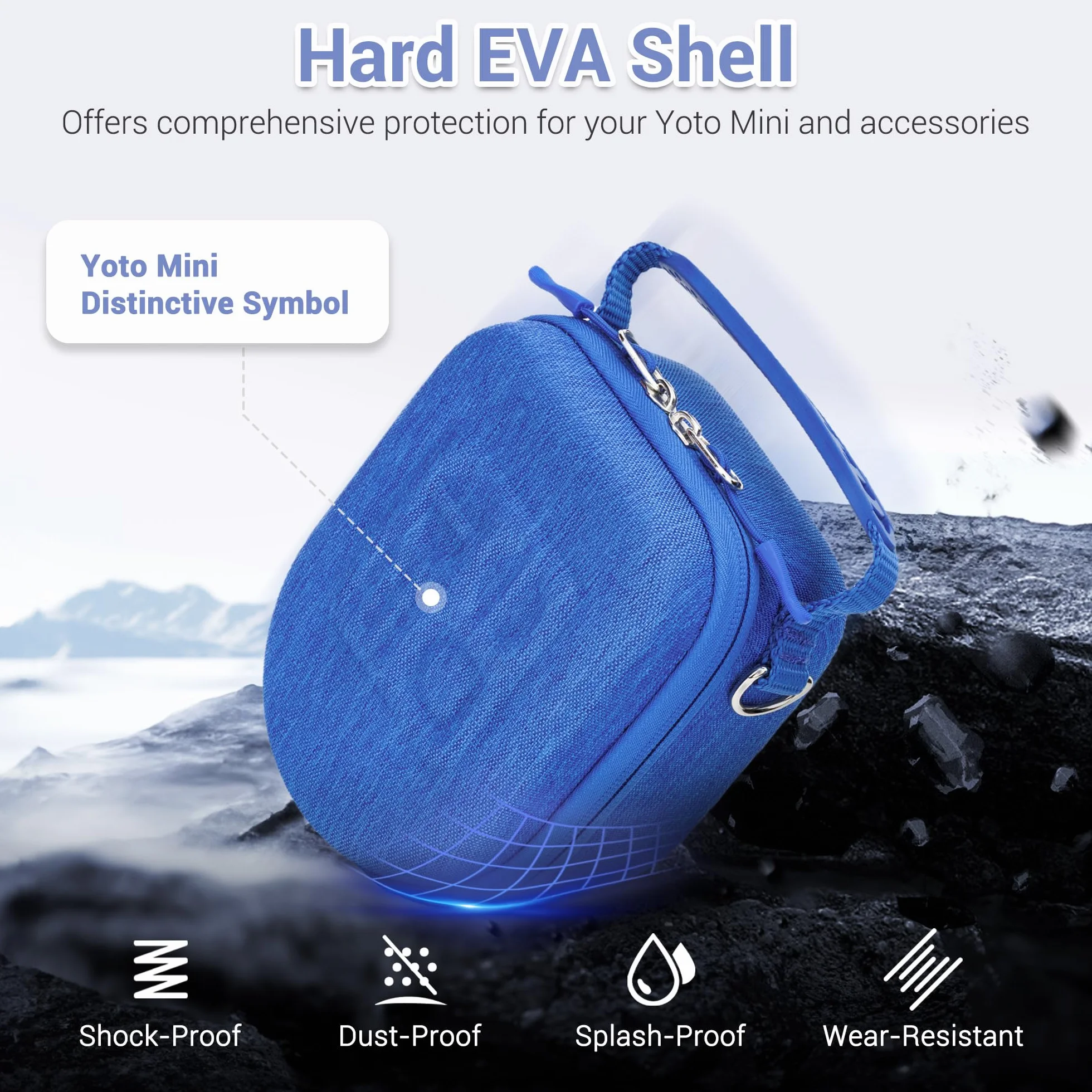 PROfezzion Małe etui podróżne do Yoto Mini, twarda torba do przechowywania EVA Premium z dedykowaną kieszenią na AirTag, dla dzieci, odtwarzacz muzyczny, etui z uchwytem, paskiem na ramię i 1 uchwytem