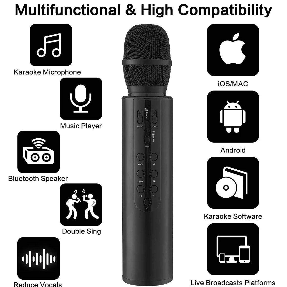 Bezprzewodowy mikrofon do karaoke Bluetooth, przenośny ręczny głośnik, maszyna do karaoke KTV