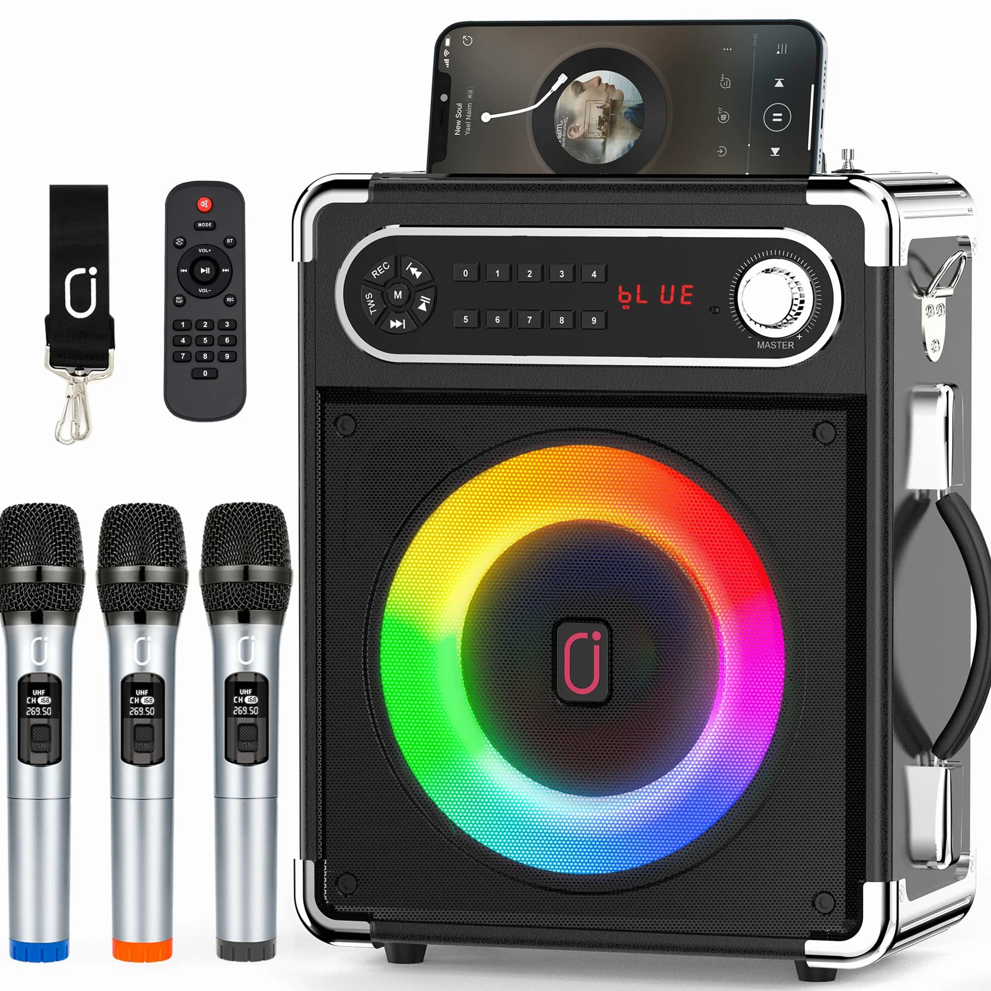 JYX Karaoke Machine z 3 mikrofonami bezprzewodowymi UHF dla dorosłych, głośnik Bluetooth, profesjonalny przenośny system karaoke PA, głośniki karaoke z mikrofonem obsługujące TWS/USB/TF/AUX/FM