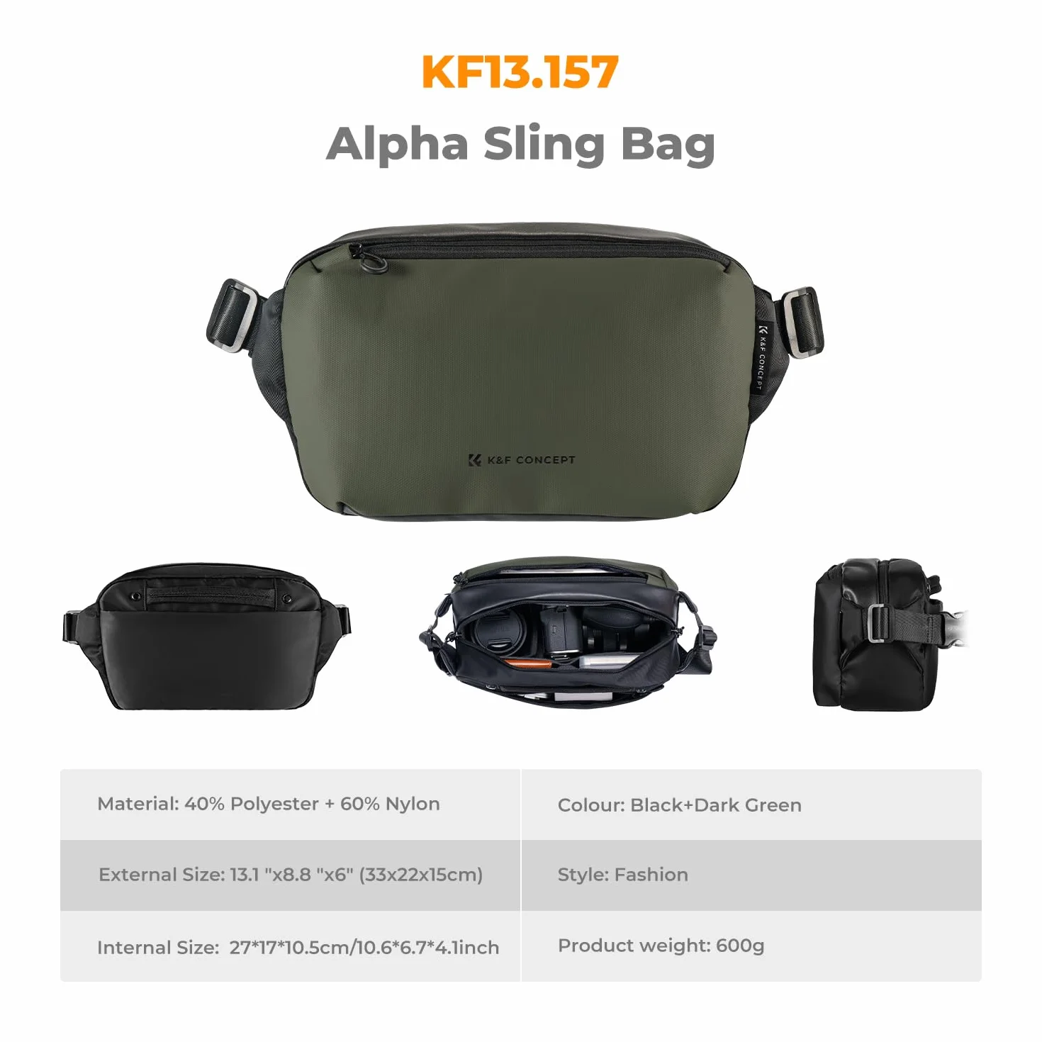K&F Concept Torba na ramię 2 w 1, 10 l, codzienna torba na ramię i wielofunkcyjna fotografia, aparat crossbody, DSLR, plecak, przenośna torba