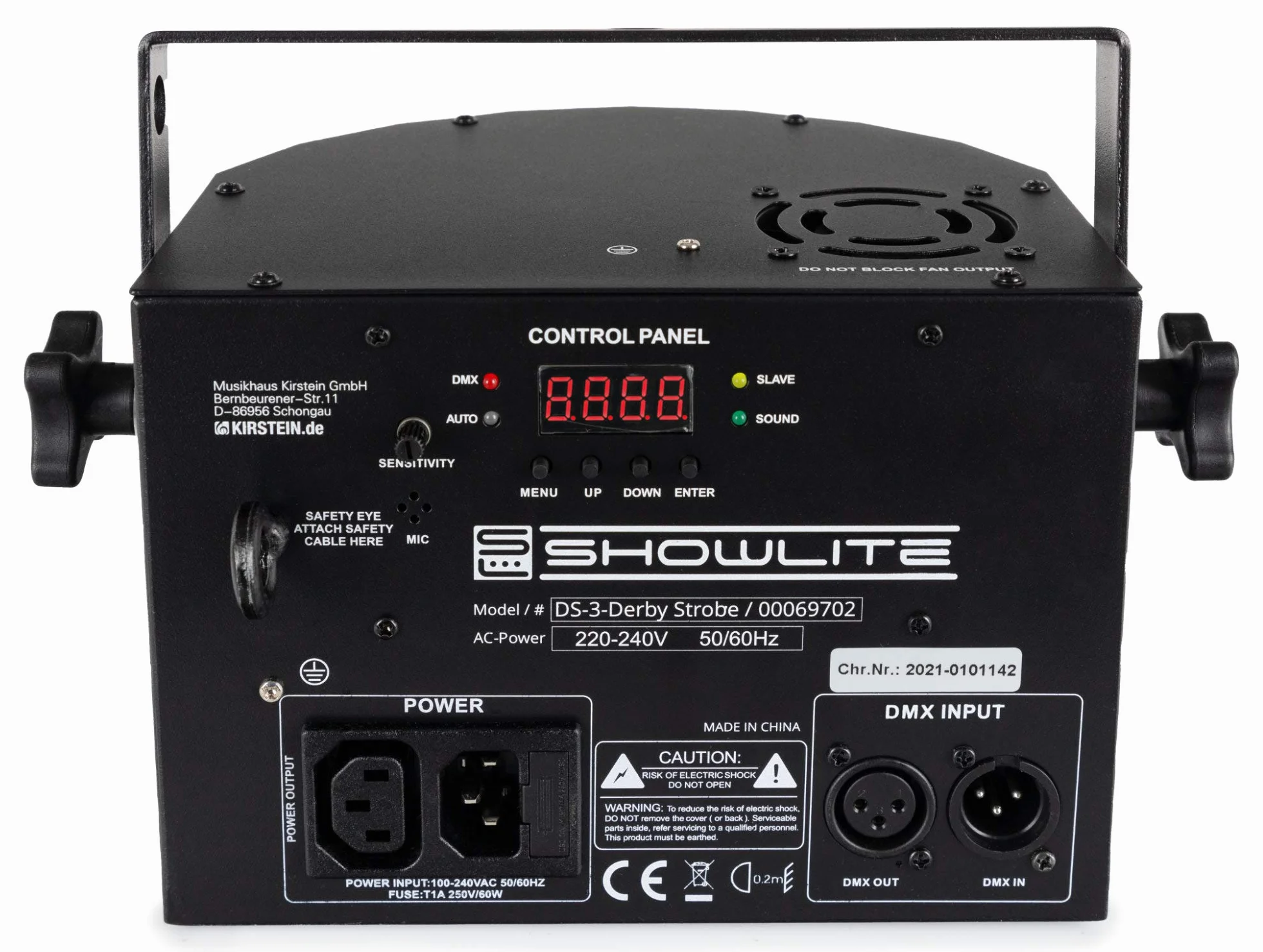 Showlite DS-3 LED Derby efekt świetlny – hybrydowy efekt promieniowania ze stroboskopem – efekt świetlny RGBW na imprezę, do baru i mobilnych DJ-ów – hybrydowy reflektor ze sterowaniem DMX i