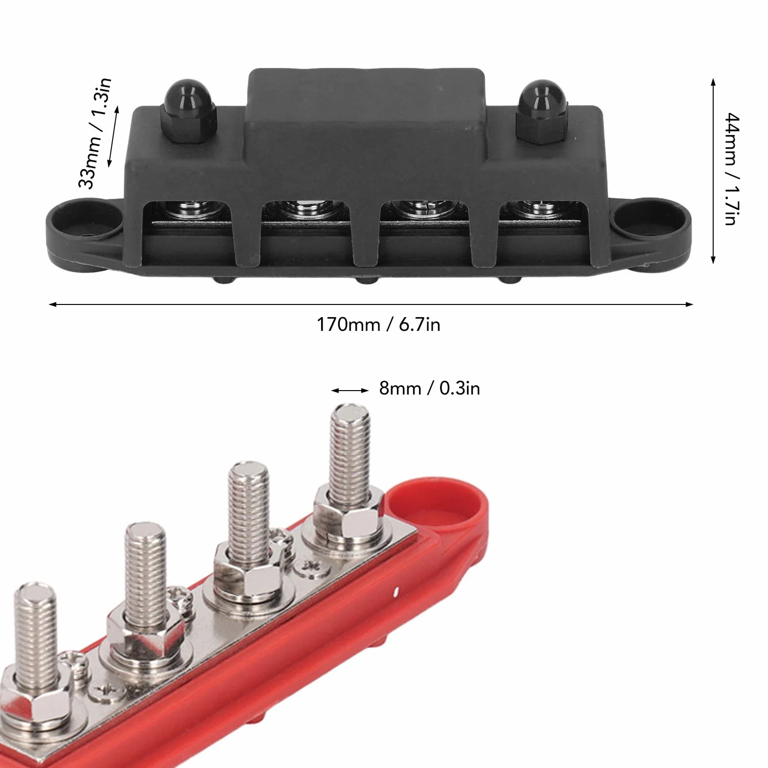 2 szt. Blok Dystrybucji Zasilania Blok Dystrybucji Zasilania, Szyna Zbiorcza 48 V Szyna Zbiorcza DC 48 V 250 A, śruba M8 4 Terminal Stud Blok Dystrybucji Zasilania dla Auto