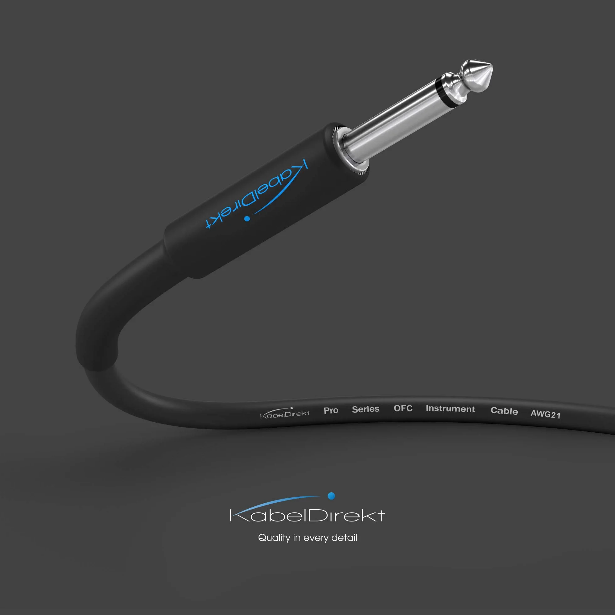 KabelDirekt – Mono przewód instrumentalny/do gitary, 6,3 mm – 5m (przewód audio służący do podłączania gitary elektrycznej czy basowej albo keyboardu do wzmacniacza) – PRO Series